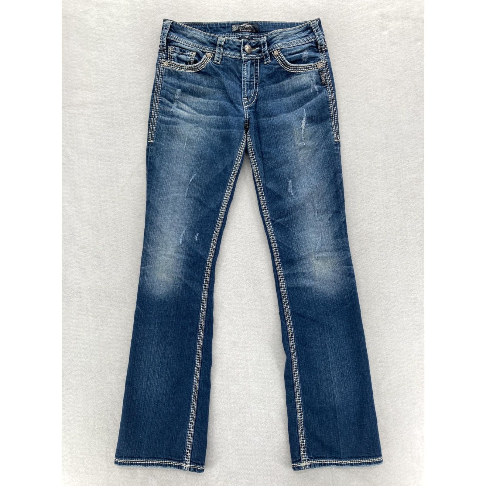 Silver Jeans Co. VINTAGE Silver Jeans Suki Bootcut Womens 29x33 Blue Curvy Fit Contrast Stitch Grunge Y2K Size 29" - 2 Thumbnail