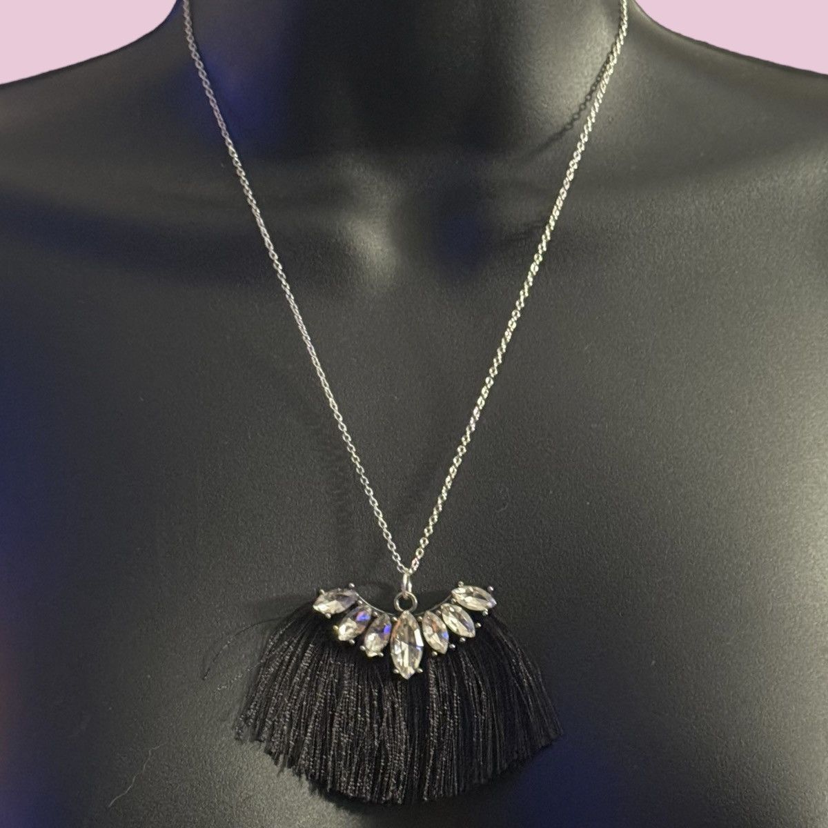Other 925 silver rhinestone black tassel pendant necklace Size ONE SIZE - 1 Thumbnail