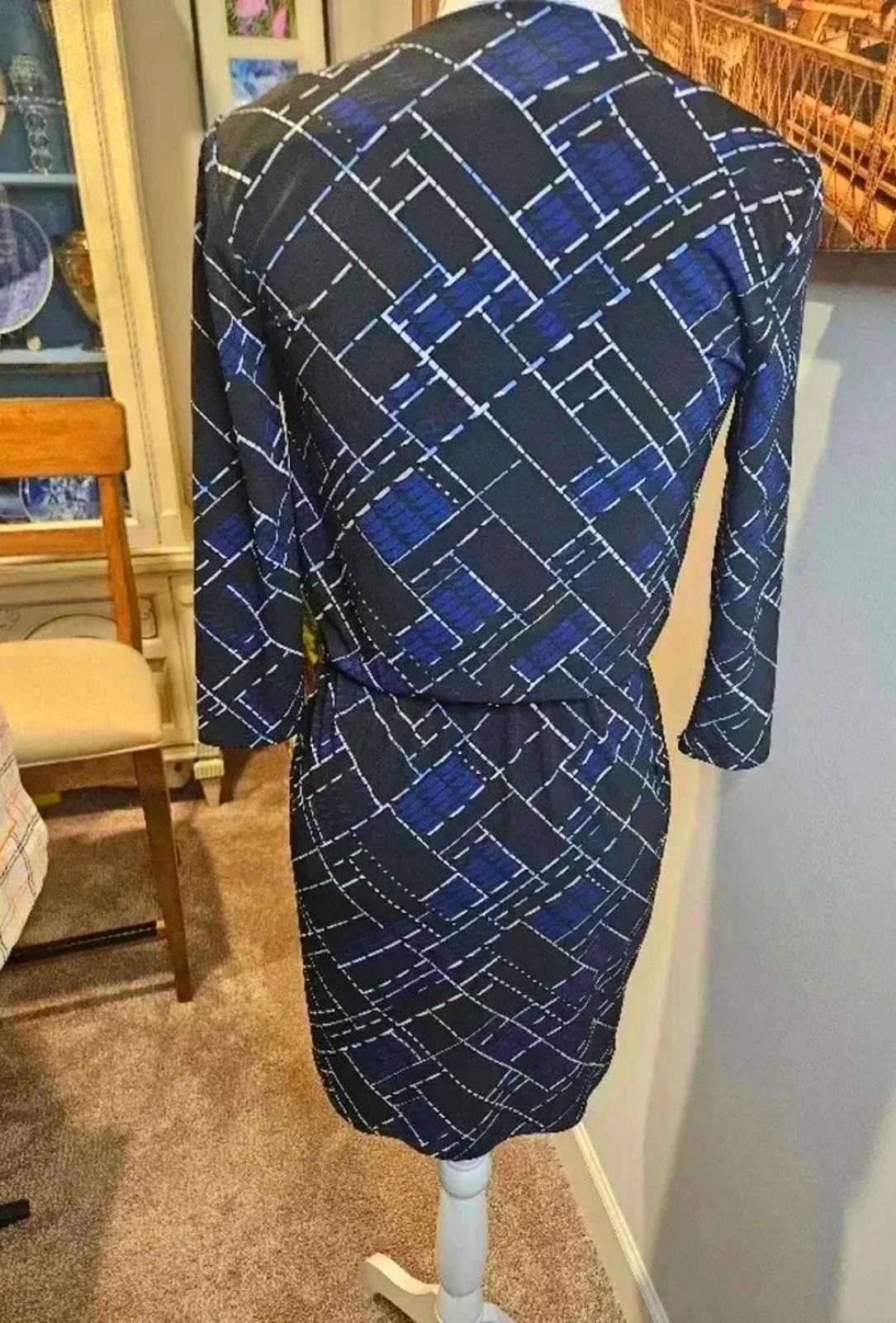Designer WHBM Black and Blue Printed Dress with 3/4 Sleeves #H25 Size XXS / US 00 / IT 34 - 3 Thumbnail