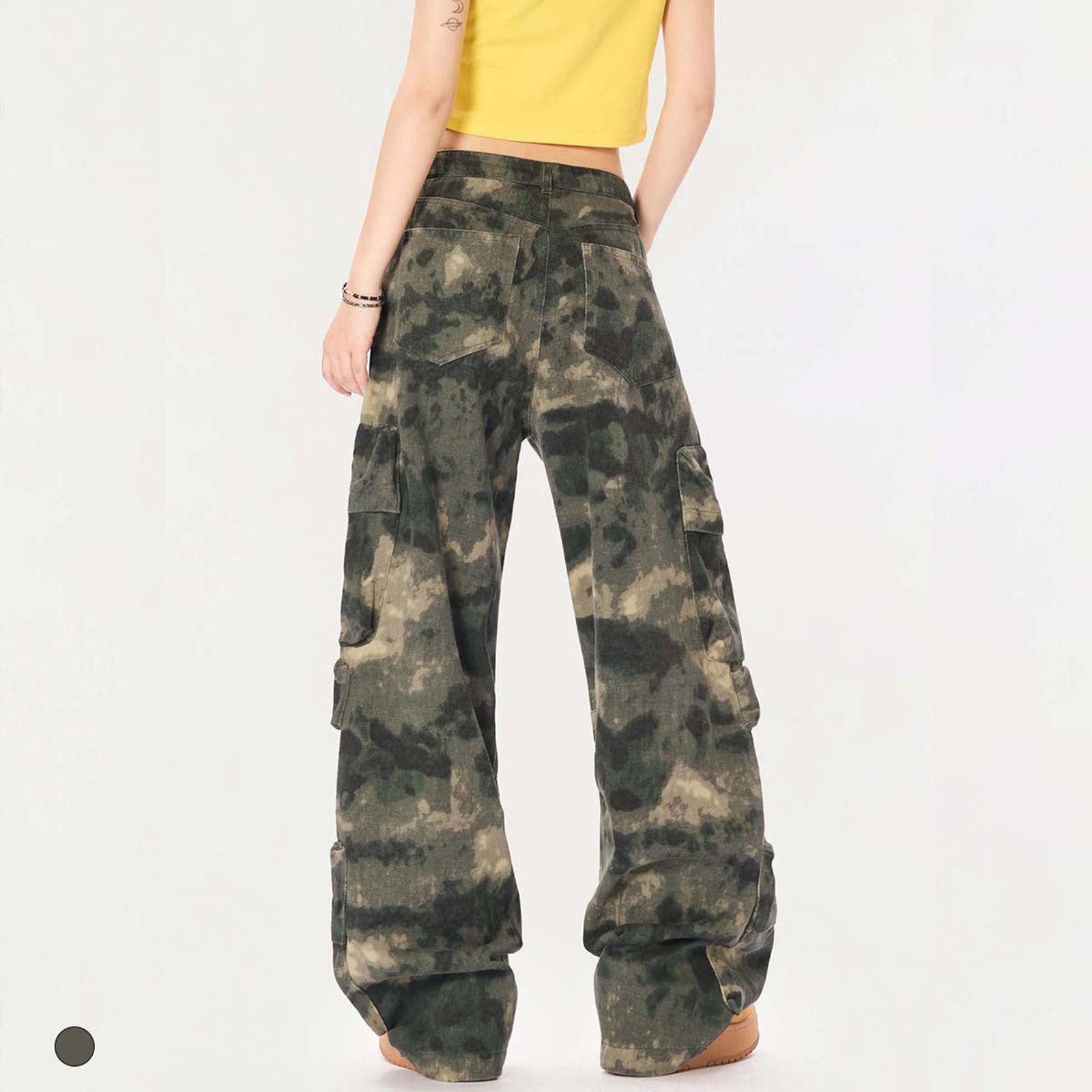 Other Green Camo Cargo Pants, Baggy Wide Leg Utility Pants Size US 32 / EU 48 - 4 Thumbnail