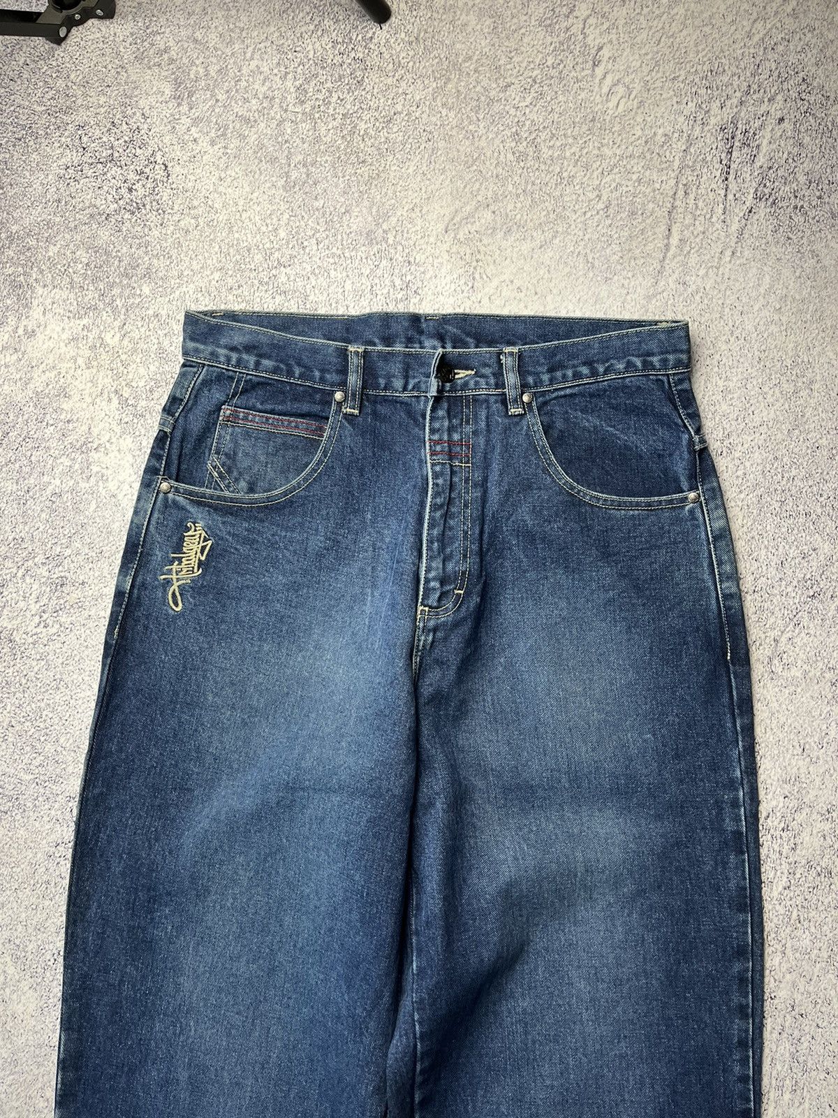 Japanese Brand Vintage Blue Embroidery Baggy Winged Jeans Y2K Size US 32 / EU 48 - 16 Thumbnail