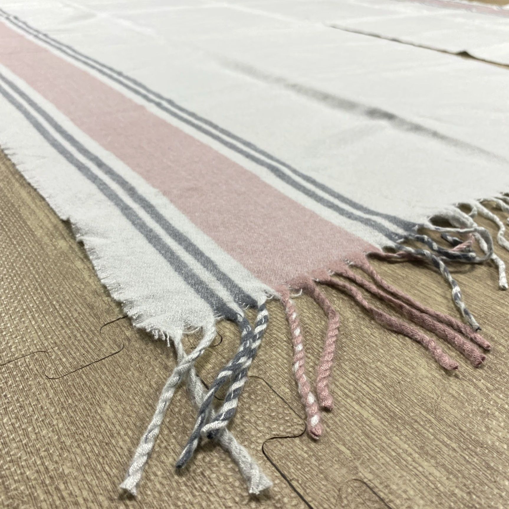 Anthropologie NWT Anthropologie Shawl/Wrap Scarf - Bohemian Stripe Knit 59x54 Fringe Light Grey Pink Cream Viscose Women Size ONE SIZE - 4 Thumbnail