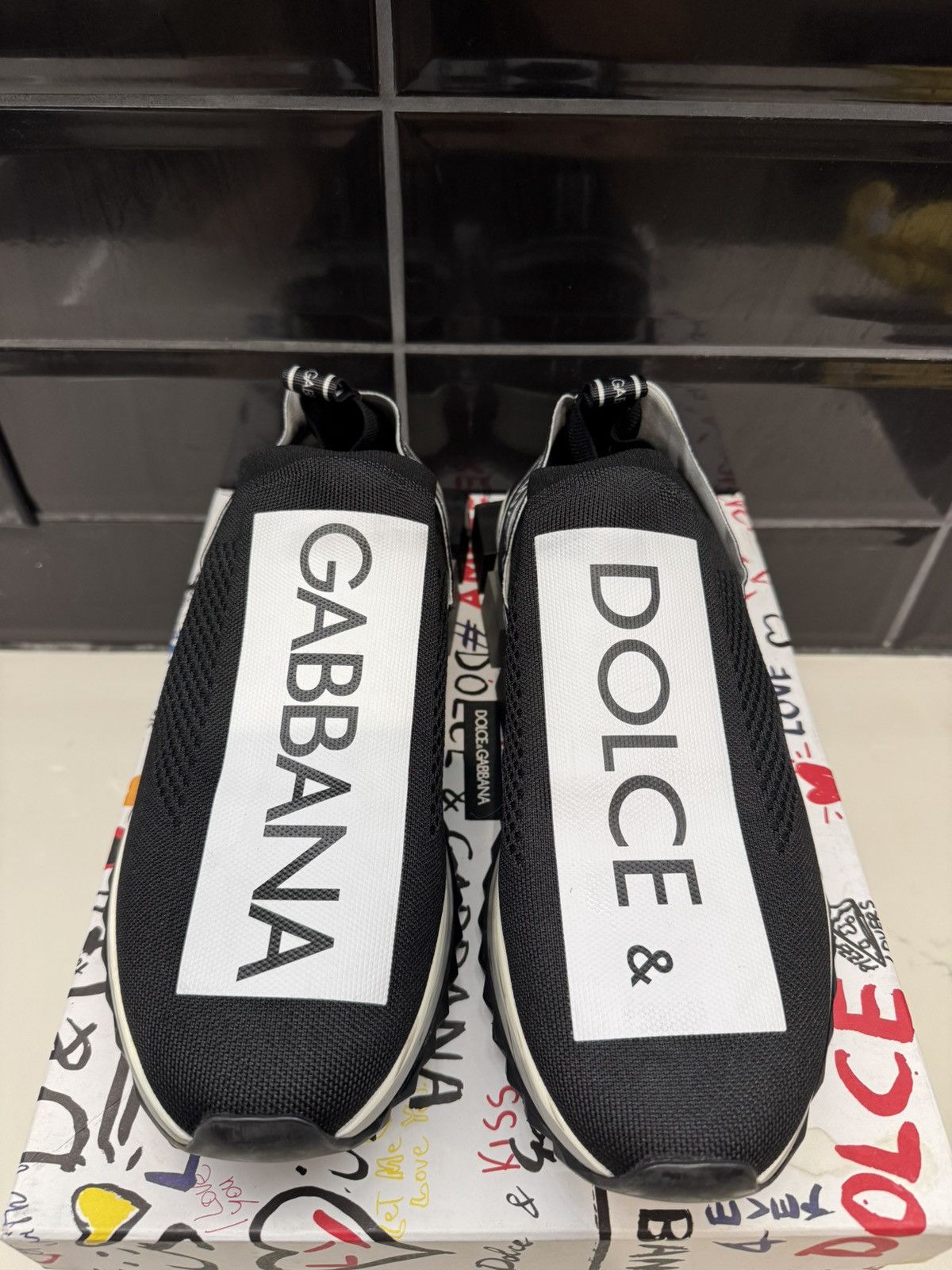 Dolce & Gabbana Dolce & Gabbana Sorrento Slip-On Sneakers Black/White Logo Size US 13 / EU 46 - 9 Thumbnail