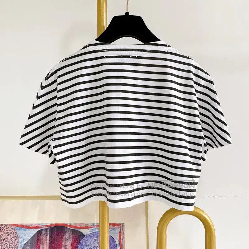 Miu Miu Miu Miu Black and White Striped Crop T-Shirt . Size S / US 4 / IT 40 - 1 Thumbnail