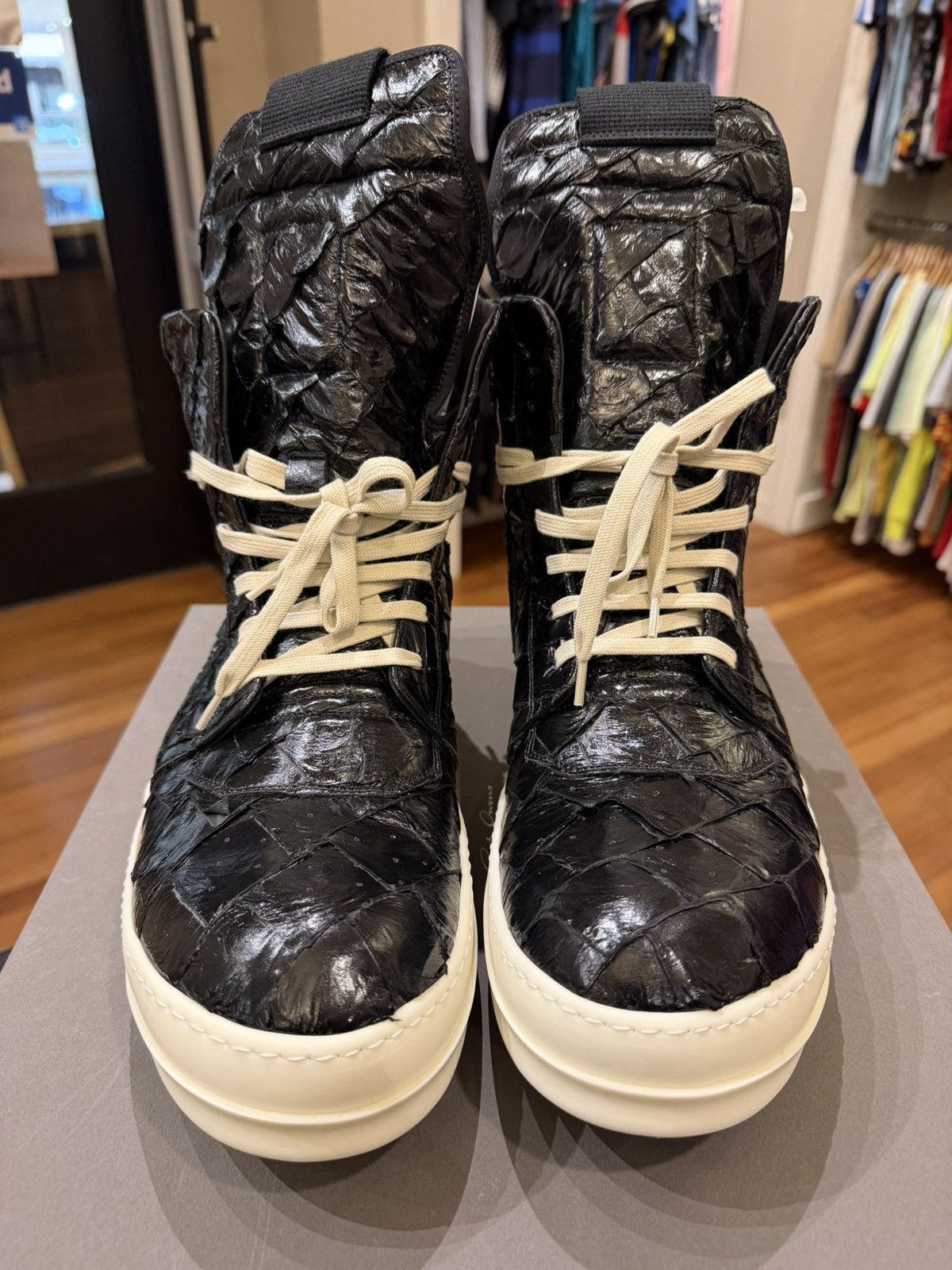 Rick Owens Rick Owens Geobaskets - Pirarucu Fishskin Black Size US 13 / EU 46 - 5 Thumbnail