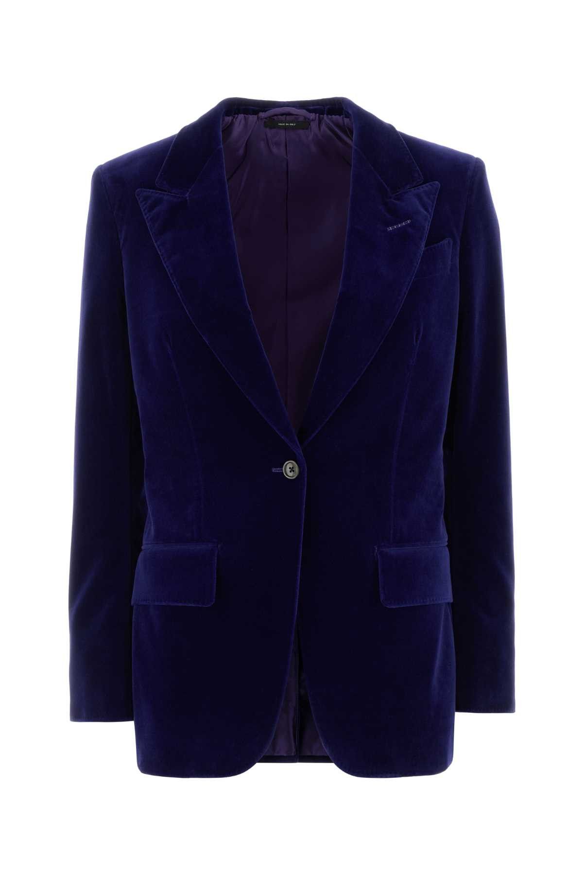 Tom Ford Blue Stretch Velvet Blazer Size M / US 6-8 / IT 42-44 - 1 Thumbnail