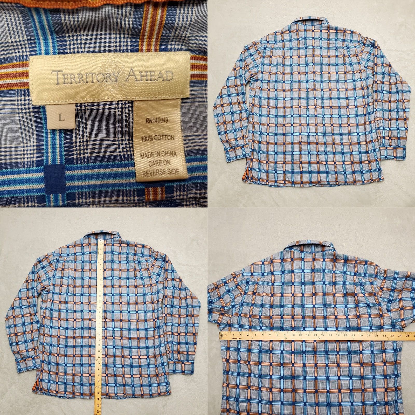 The Territory Ahead The Territory Ahead Shirt Mens L Blue Orange 100% Cotton Long Sleeve Casual Shirt Size US L / EU 52-54 / 3 - 8 Thumbnail