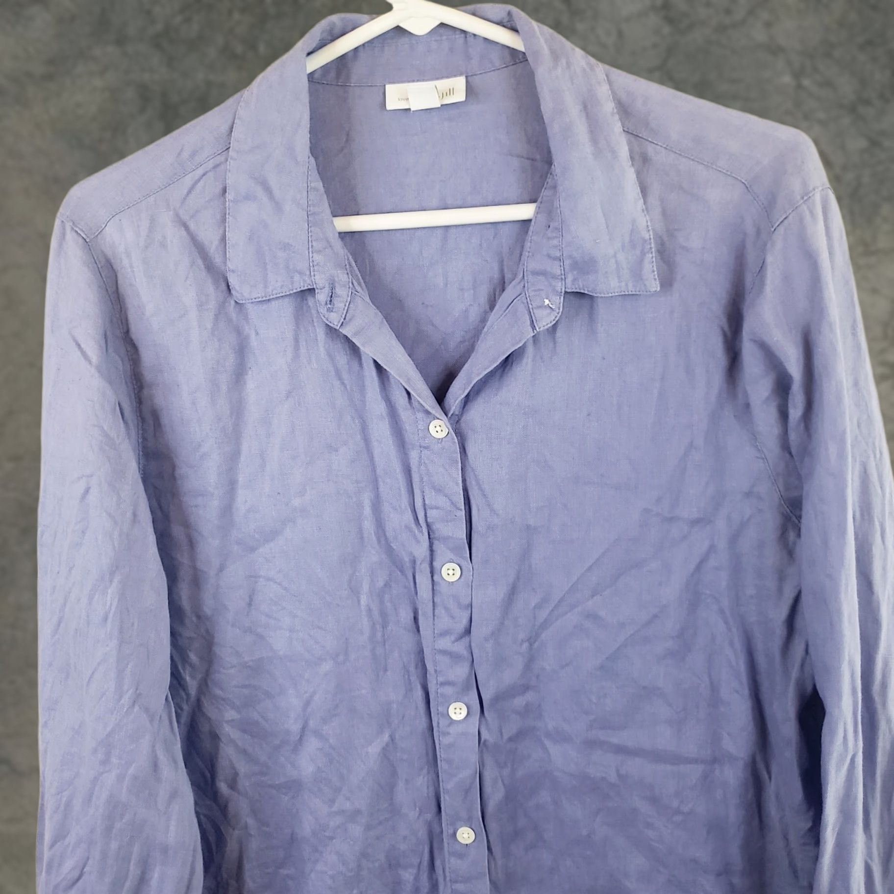 J. Jill J. Jill Linen Love Missy Button Up Collared Long Sleeve 100% Linen Shirt M Blue Womens Shirt Size M / US 6-8 / IT 42-44 - 1 Thumbnail