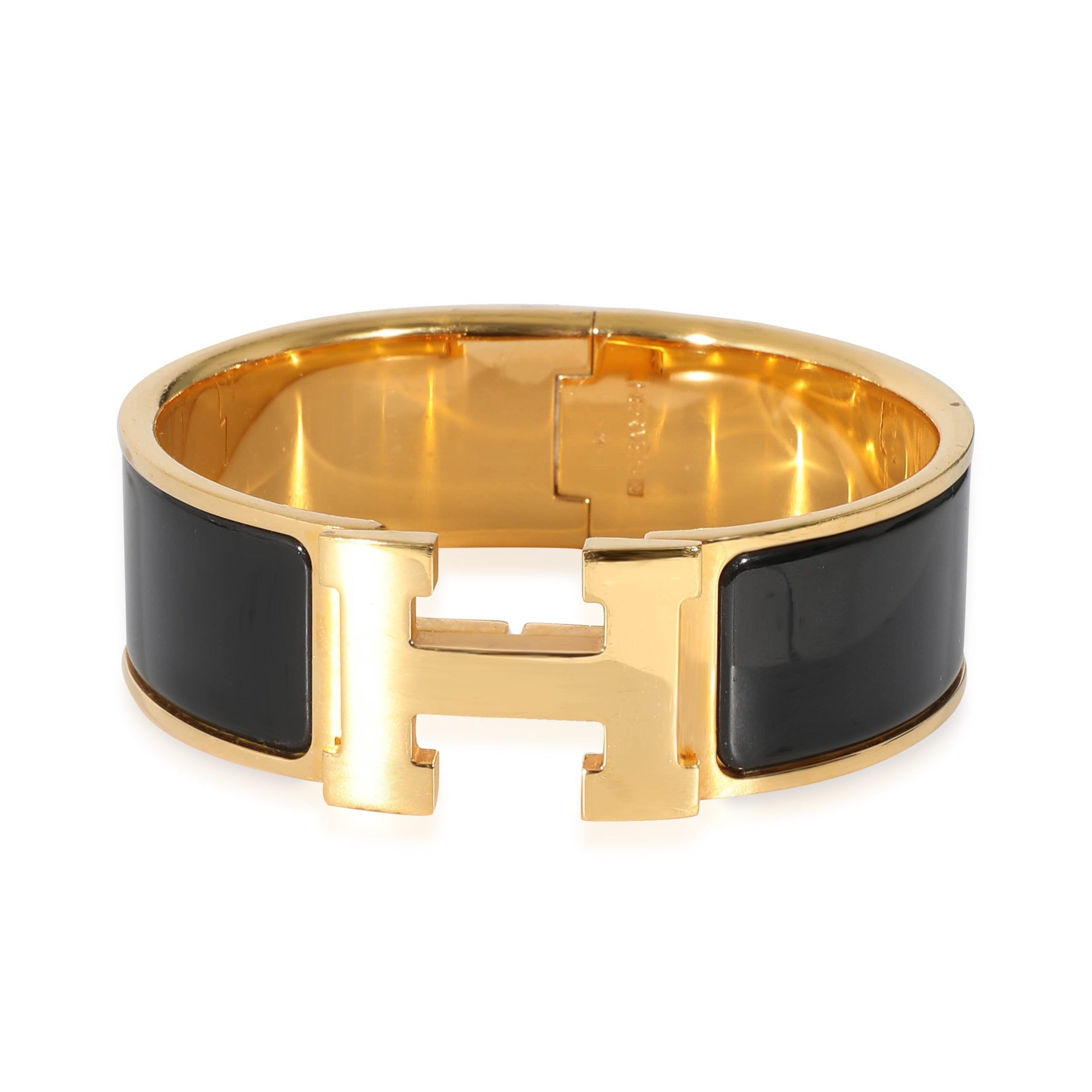 Hermes Hermès Clic Clac Gold Plated Bracelet in Noir Size ONE SIZE - 1 Thumbnail