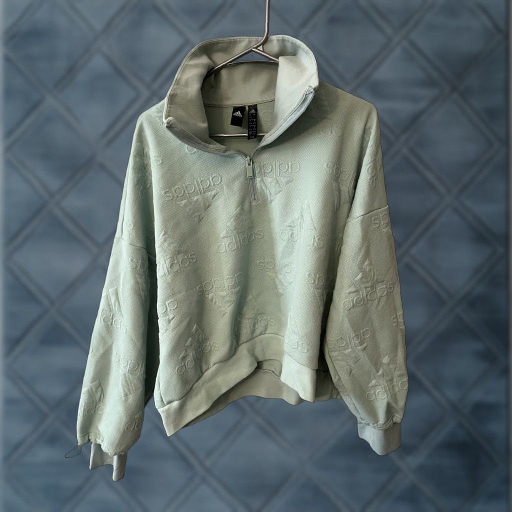 Adidas adidas Womens AEROREADY Jacquard Logo 1/2 Zip Sweatshirt L Mint Green 2020s Logo, Sports, Activewear Womens Size L / US 10 / IT 46 - 1 Thumbnail