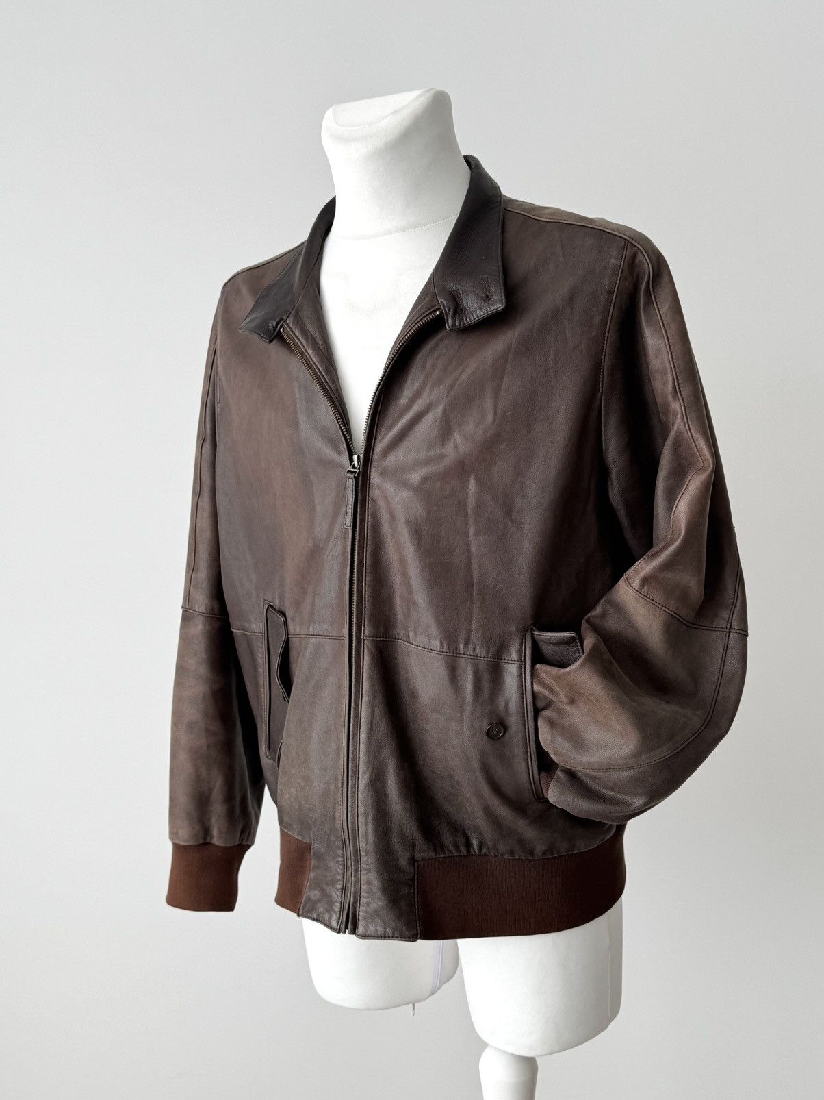 Faconnable × Japanese Brand × Vintage Faconnable Lambskin Leather Brown Bomber Jacket Size US XL / EU 56 / 4 - 4 Thumbnail