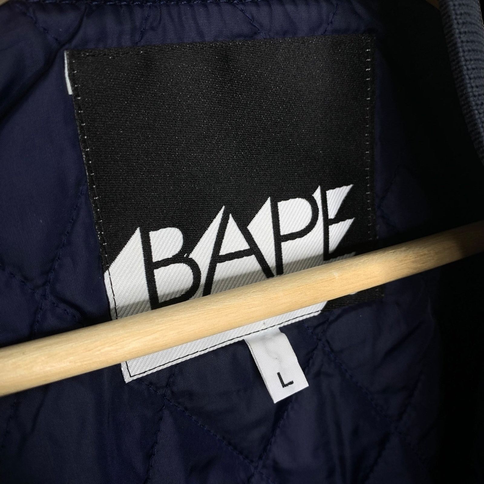 Bape OG Script Logo Nylon Stadium Jacket (Navy Blue) Size US L / EU 52-54 / 3 - 8 Thumbnail