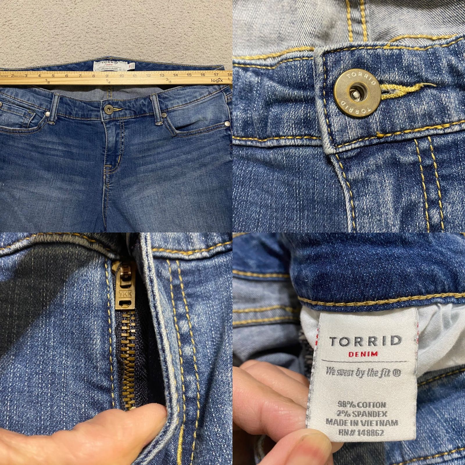 Torrid Torrid Jeans Women Blue Medium Wash Skinny Mid Rise 14 5-Pocket Denim Embroidered Stretch Size 36" / US 14 / IT 50 - 8 Thumbnail