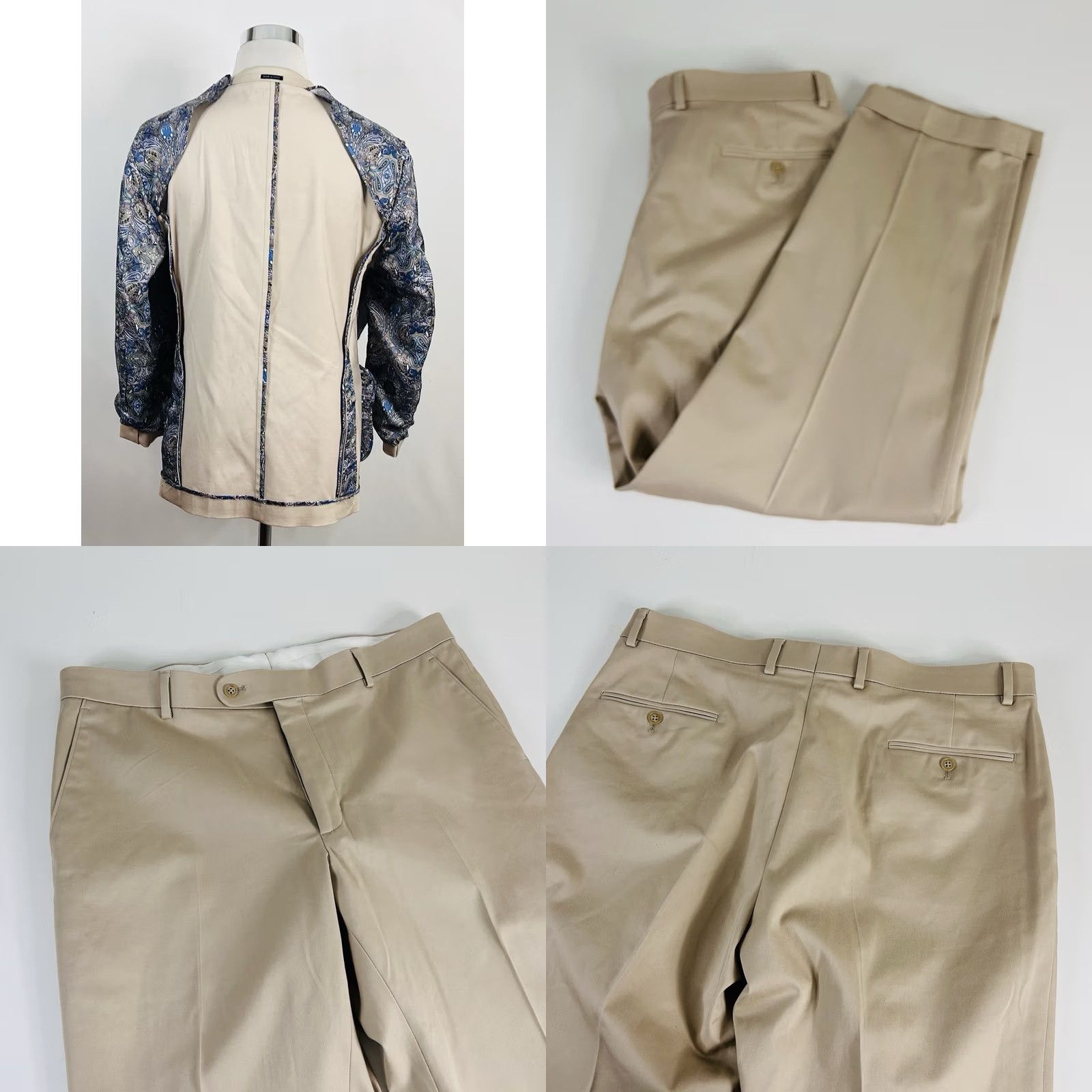 Joseph Abboud Joseph Abboud 44R Suit 38x28 Flat Front Beige Cotton Blend Two Button Summer Mens Suit Two-Piece Regular Fit Women? Size 44R - 8 Thumbnail