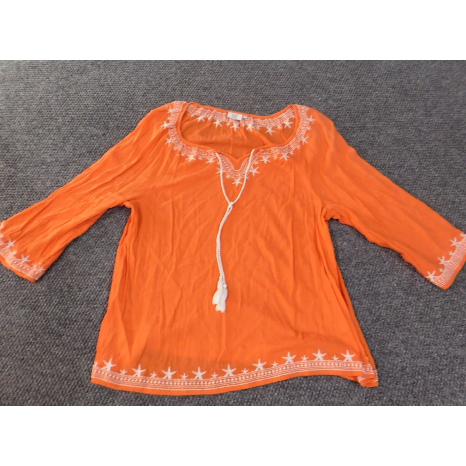 Vintage Crown & Ivy Blouse Shirt Women L Orange Solid Collared Pullover Cotton Rayon Long Sleeve Basic Casual Stretch Classic Size L / US 10 / IT 46 - 3 Thumbnail