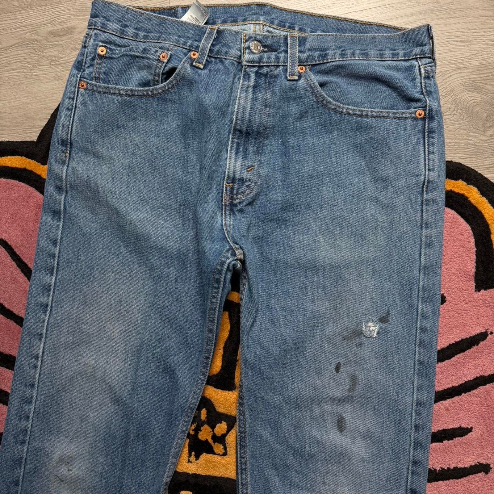 Levi's Levi’s Strauss 505 Regular Fit Straight Leg Distressed Jeans Size US 34 / EU 50 - 2 Thumbnail