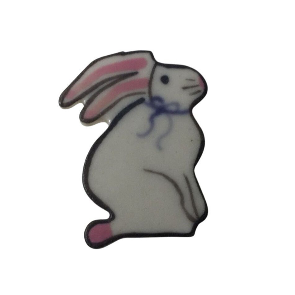 Other Small White Bunny Rabbit Pin - Rabbit Wearing A Bow on its n Size ONE SIZE - 1 Thumbnail