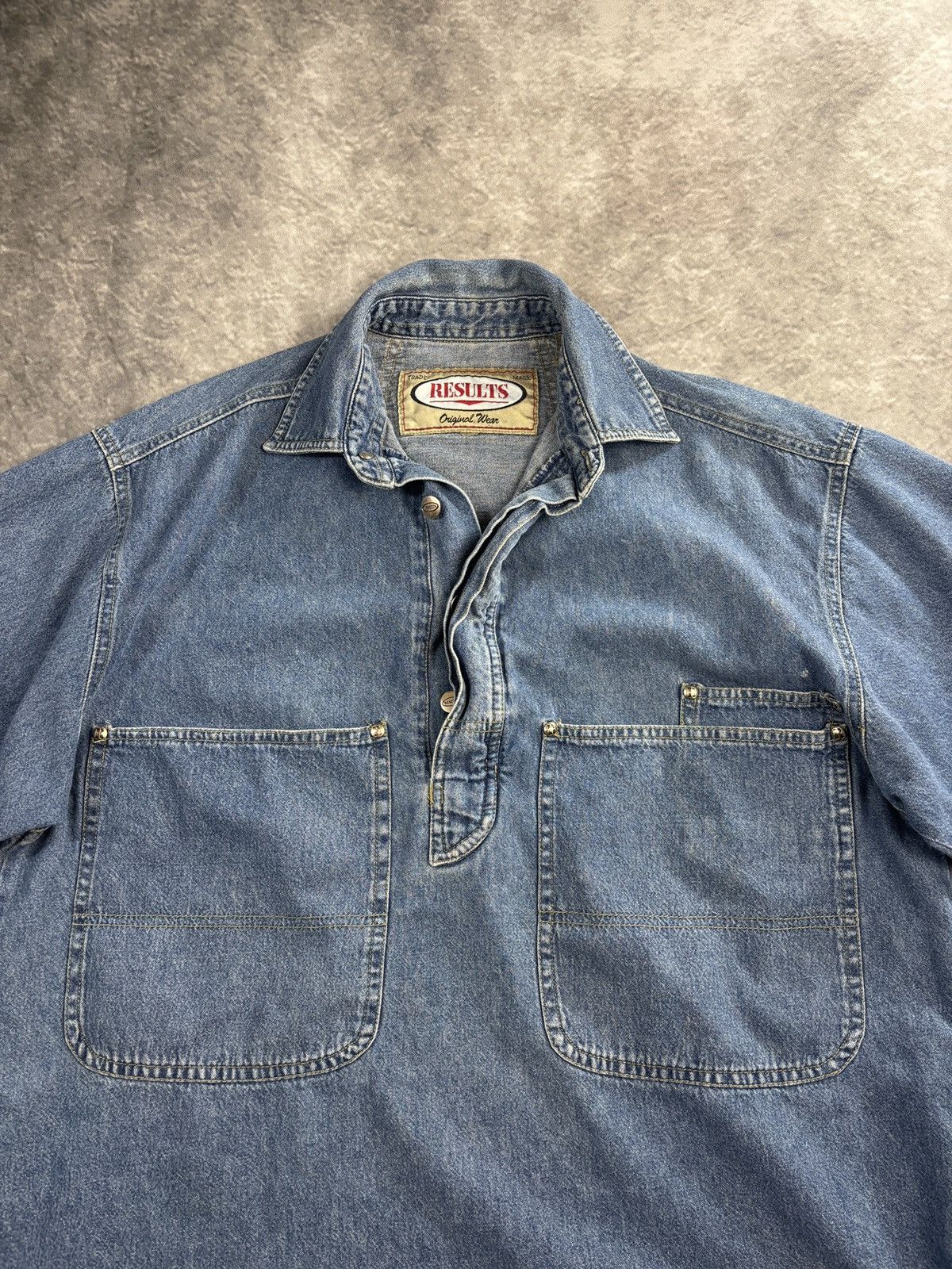 Vintage 1990s Denim Anorak Vintage Work Shirt Jeans Pullover Short Size US M / EU 48-50 / 2 - 5 Thumbnail