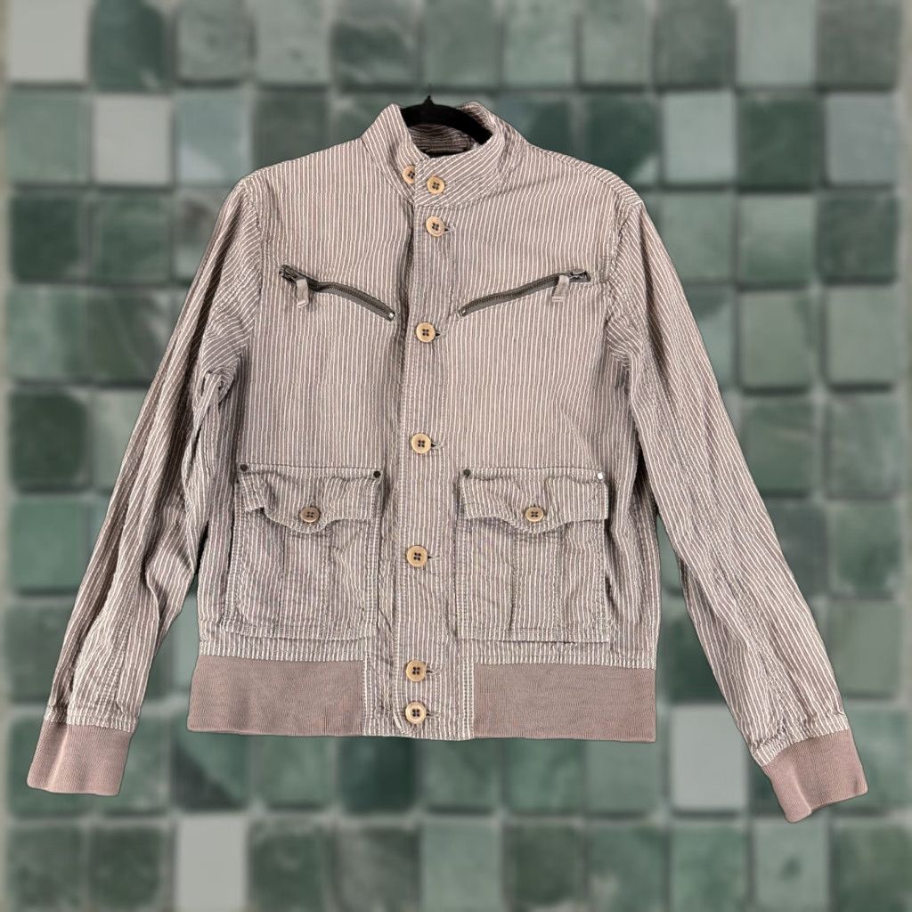 Vintage Vintage Triple 5 Soul Jacket Womens M Gray Striped Button Front Mock Neck Jacket Size M / US 6-8 / IT 42-44 - 1 Thumbnail
