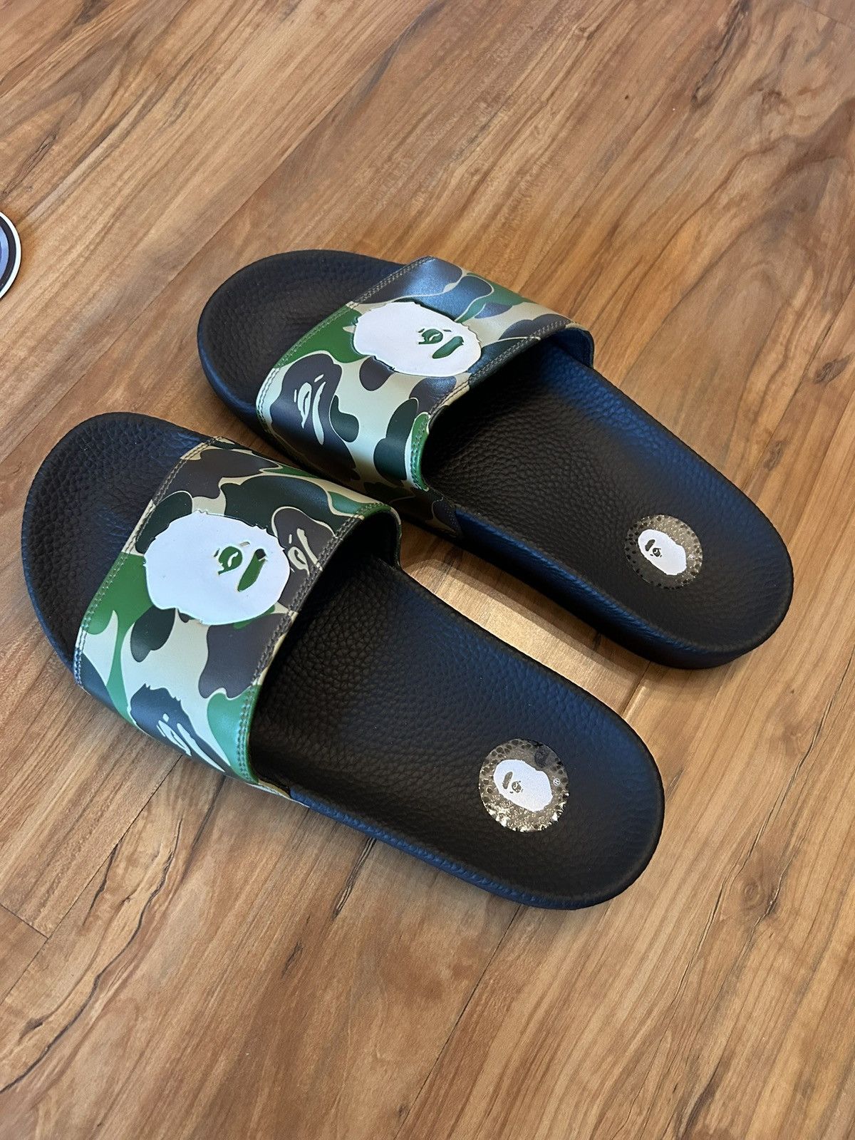 靴 Bape Slide Green Camo 8us NEW Bape Green ABC Camo Ape Face Slides