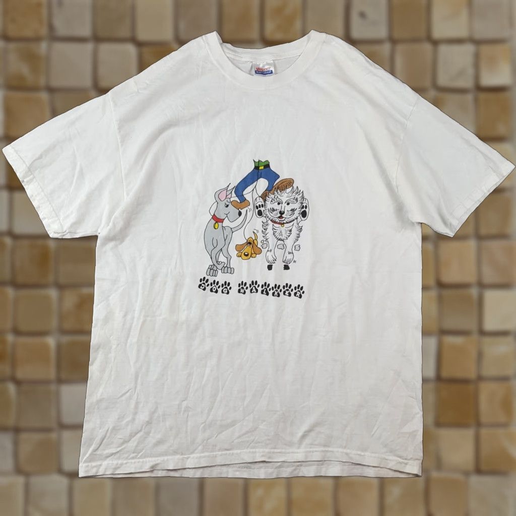 Hanes Vintage Hanes 90s T-Shirt Men XL White Cartoon Dog Walker Paw Print Vintage Y2K Size US XL / EU 56 / 4 - 1 Thumbnail