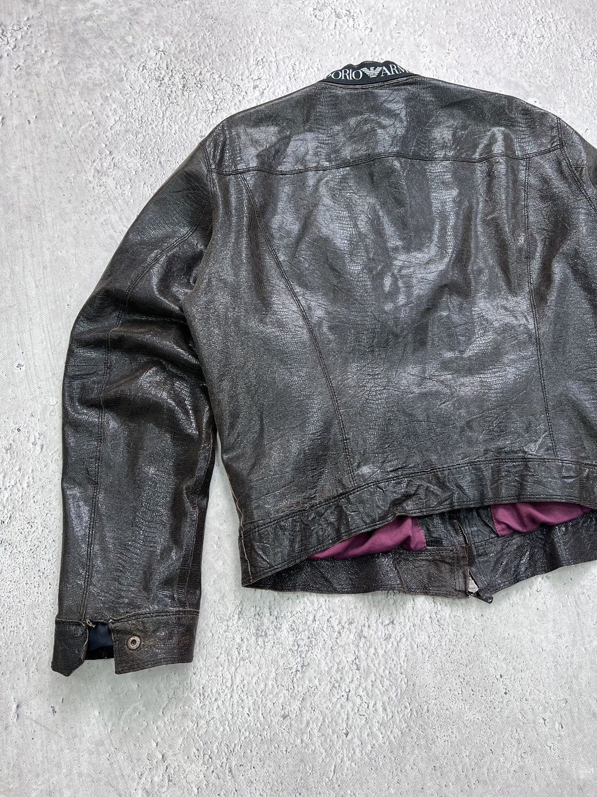 Emporio Armani × Giorgio Armani Vintage GIORGIO ARMANI BROWN LEATHER RACING IGUANA JACKET Size US M / EU 48-50 / 2 - 12 Thumbnail
