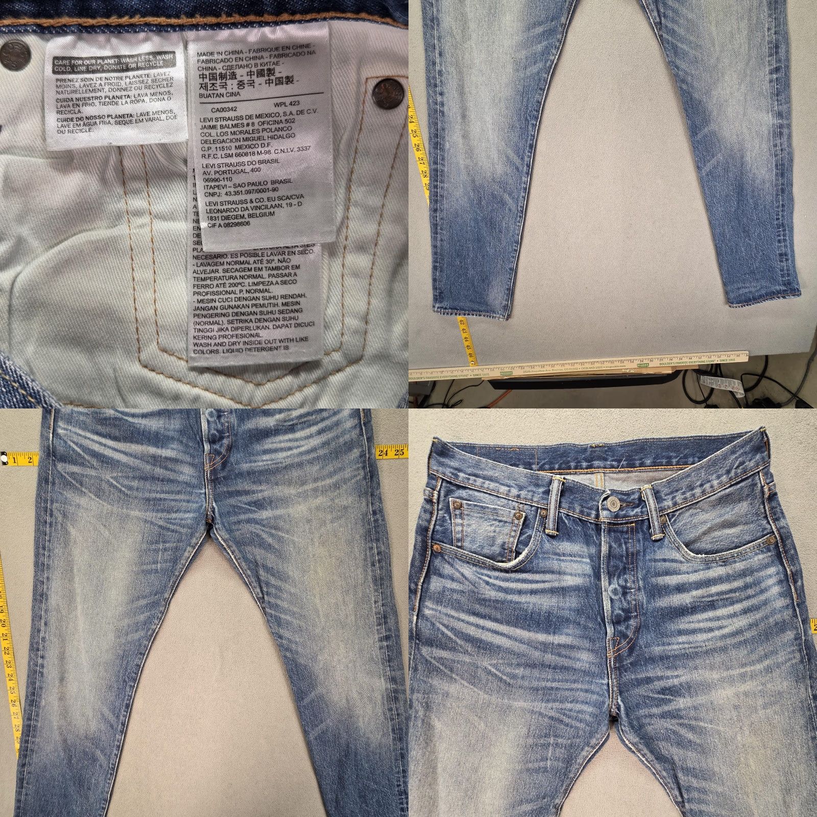 Levi's Levis 501 Jeans Mens Regular Blue Denim 501 CT Distressed Pockets Button 30x31 Slim Tapered Whiskers Honeycomb Medium Wash Size US 30 / EU 46 - 8 Thumbnail
