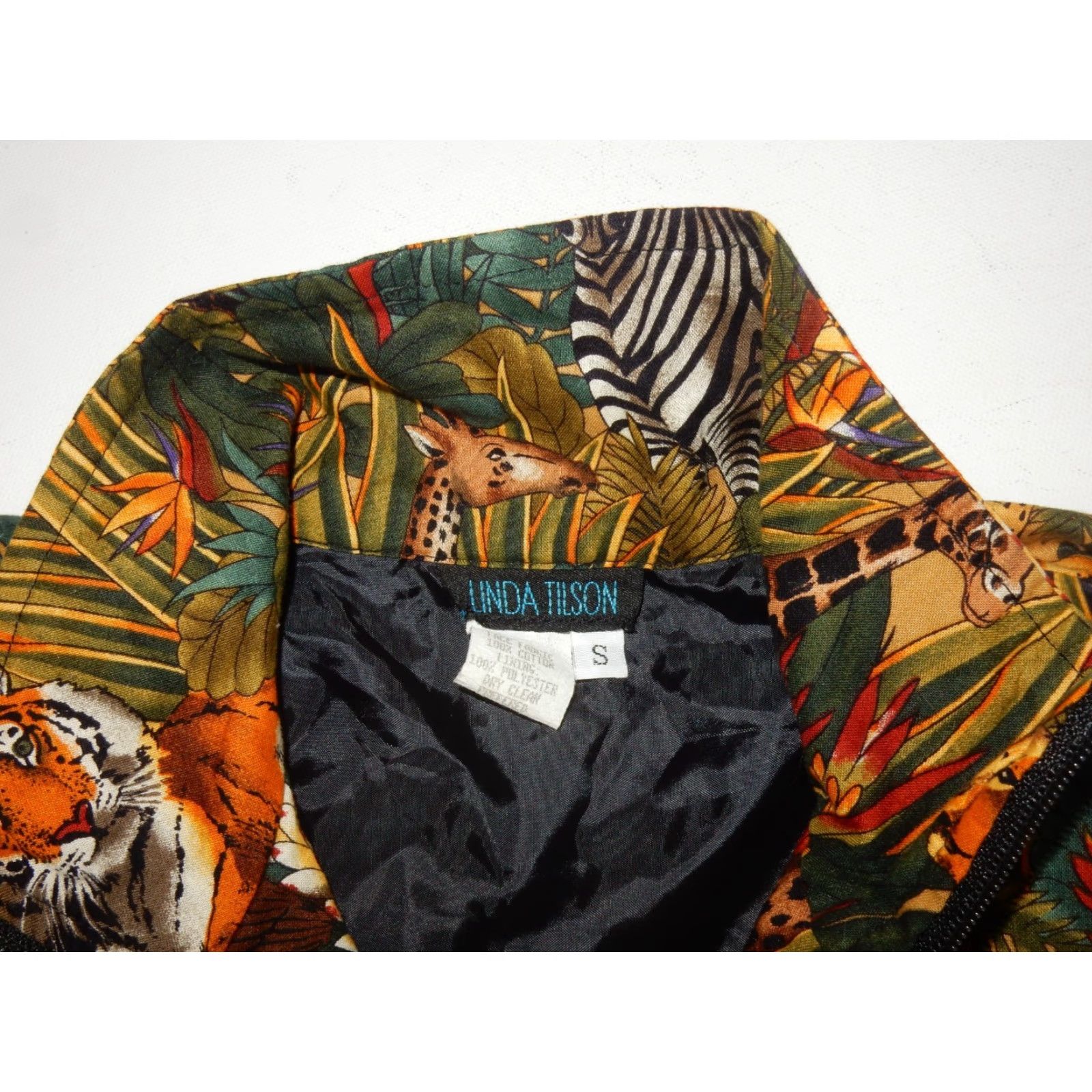 Vintage VTG Linda Tilson Jacket USA Made Women Size S Jungle Tiger Toucan Green Floral Cotton Polyester Basic Jacket Size S / US 4 / IT 40 - 4 Thumbnail