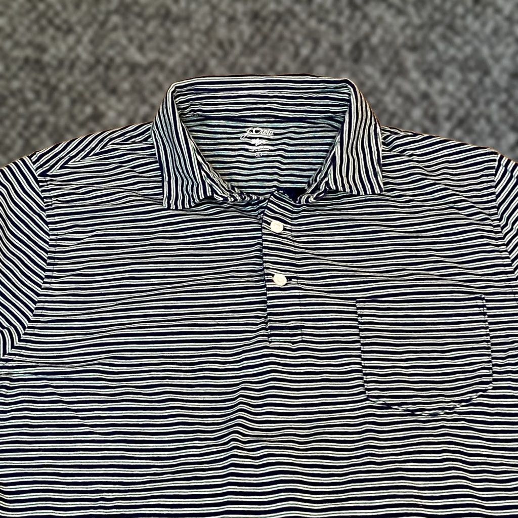 J.Crew J. Crew Polo Shirt Mens L Striped Slub Cotton Knit Short Sleeve Button-Down Pocket Navy Green Simulated Logo Casual Activewear Size US L / EU 52-54 / 3 - 1 Thumbnail