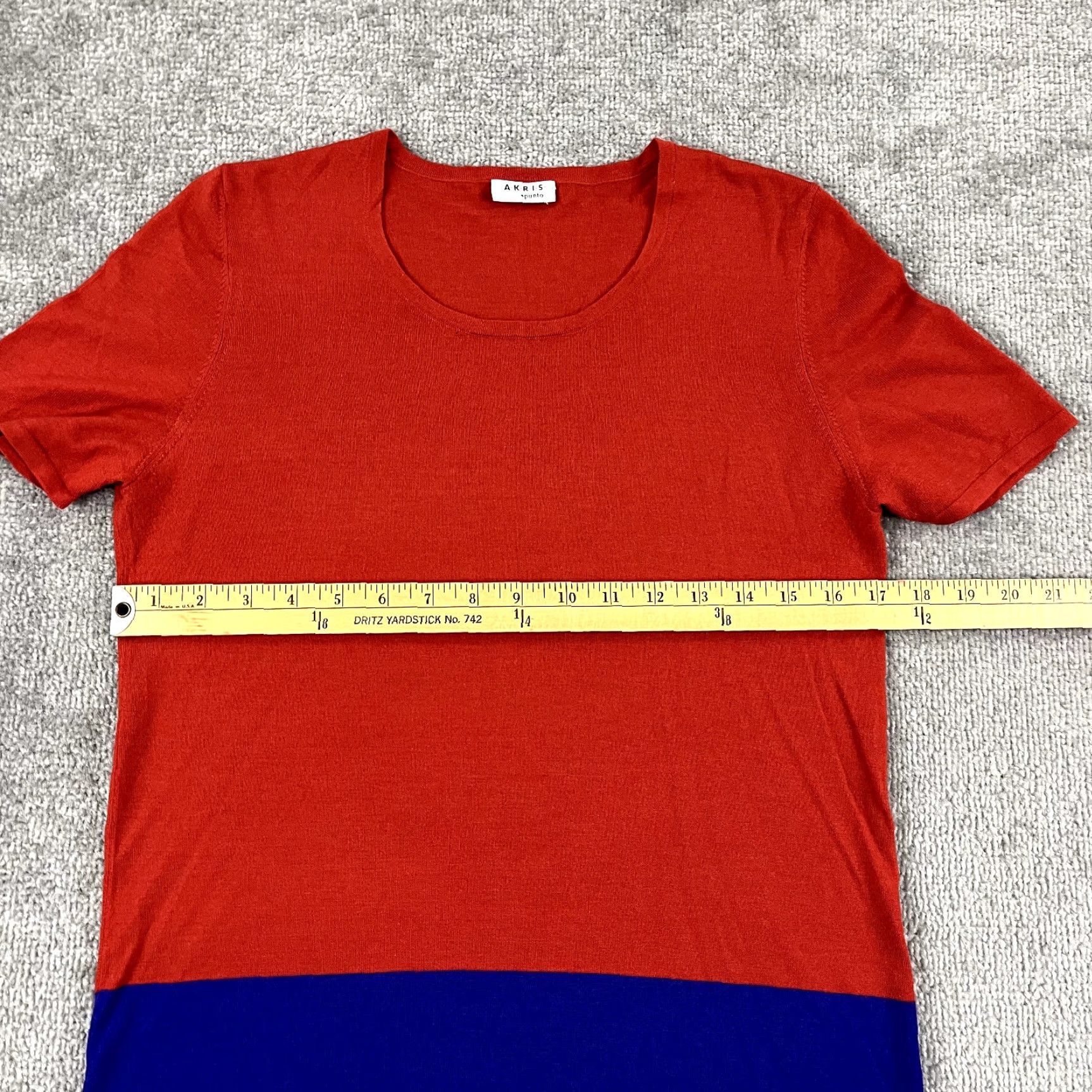 Akris AKRIS PUNTO Top Shirt Womens Size US 10 FR 42 Orange Blue Wool Crew Color Block Size L / US 10 / IT 46 - 6 Thumbnail