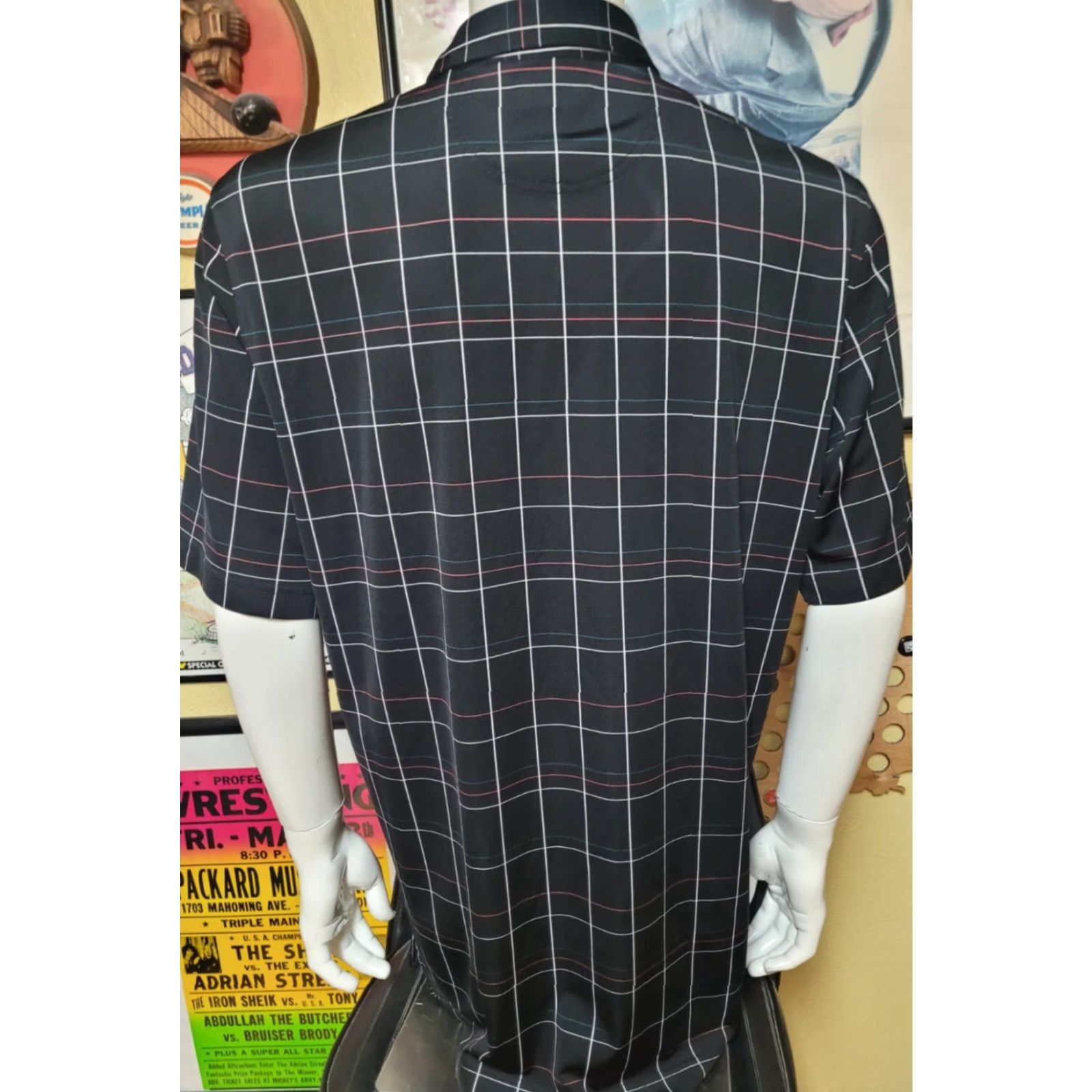 Vintage Greg Norman Sky Mountain Golf Course Polo Shirt L Black Plaid Short Sleeve Men Golf Shirt Size US L / EU 52-54 / 3 - 4 Thumbnail