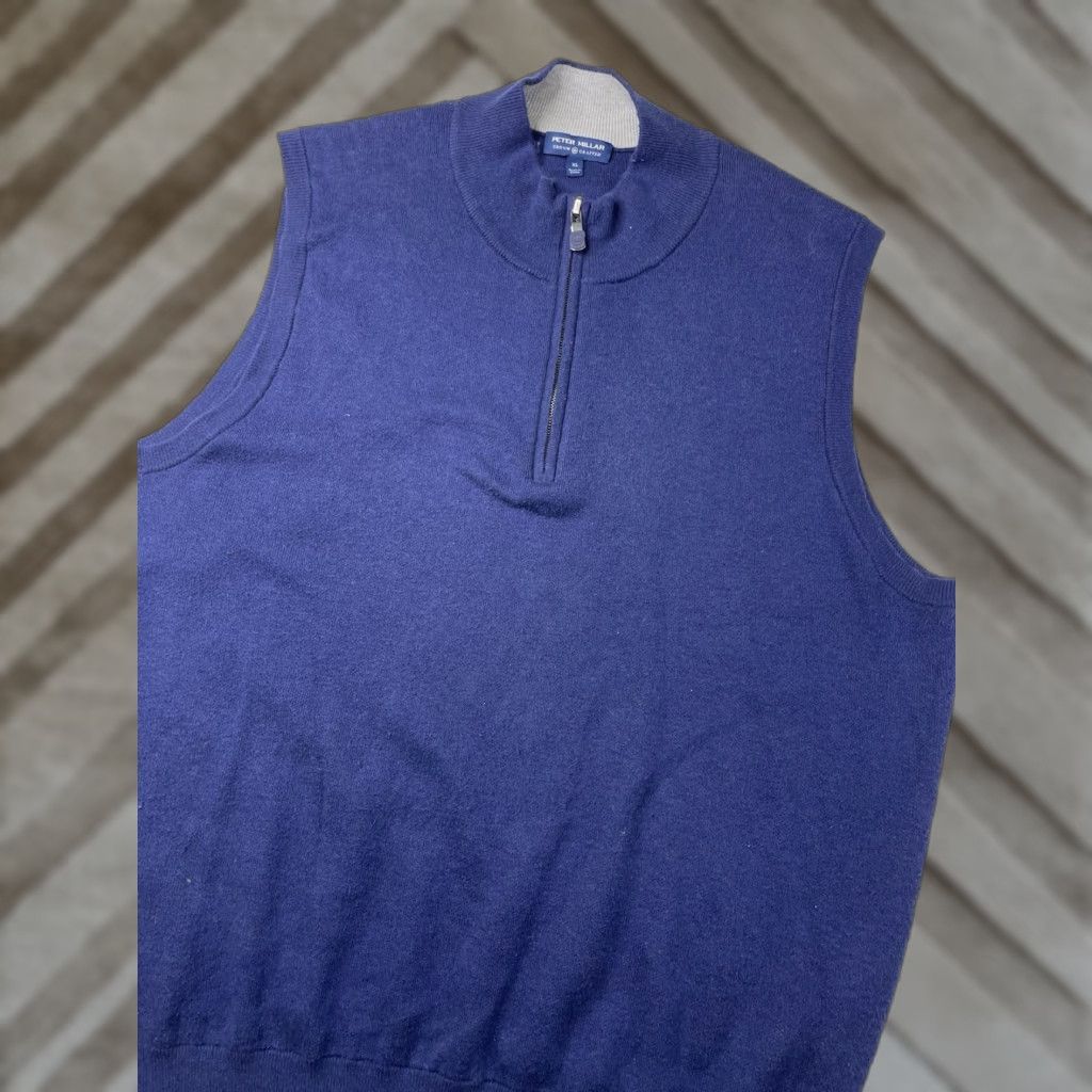 Peter Millar Peter Millar Sweater Vest Mens XL Crown 1/4 Zip Silk Cashmere Golf Vest Men XL Blue Size US XL / EU 56 / 4 - 1 Thumbnail