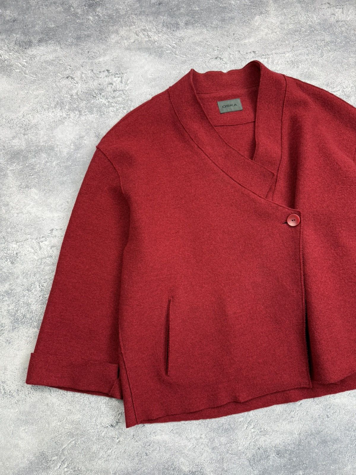 OSKA Oska Boiled Wool Coat Jacket Red Blazer Avant Garde Cardigan Size L / US 10 / IT 46 - 6 Thumbnail