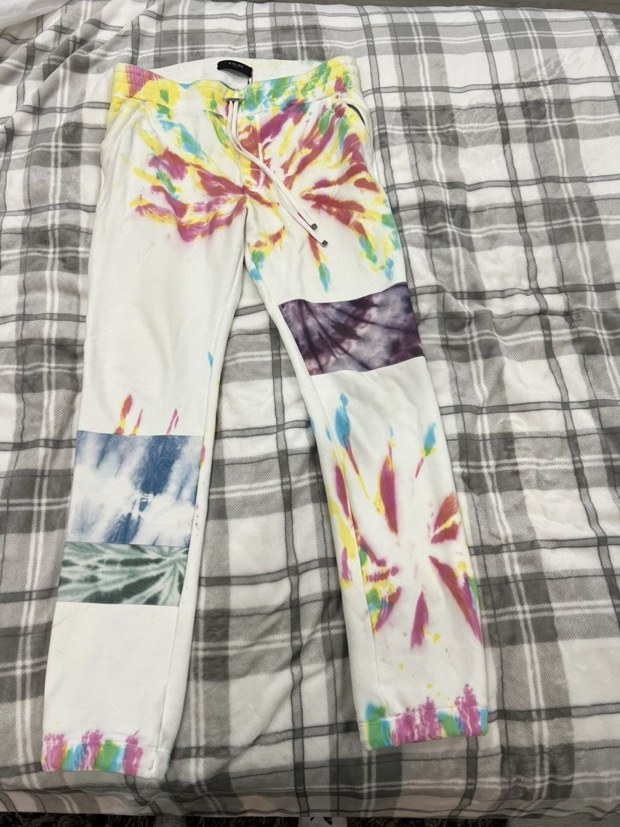 image of Amiri Tie Dye “Purple Patch” Sweatpants in White, Men's (Size 30)