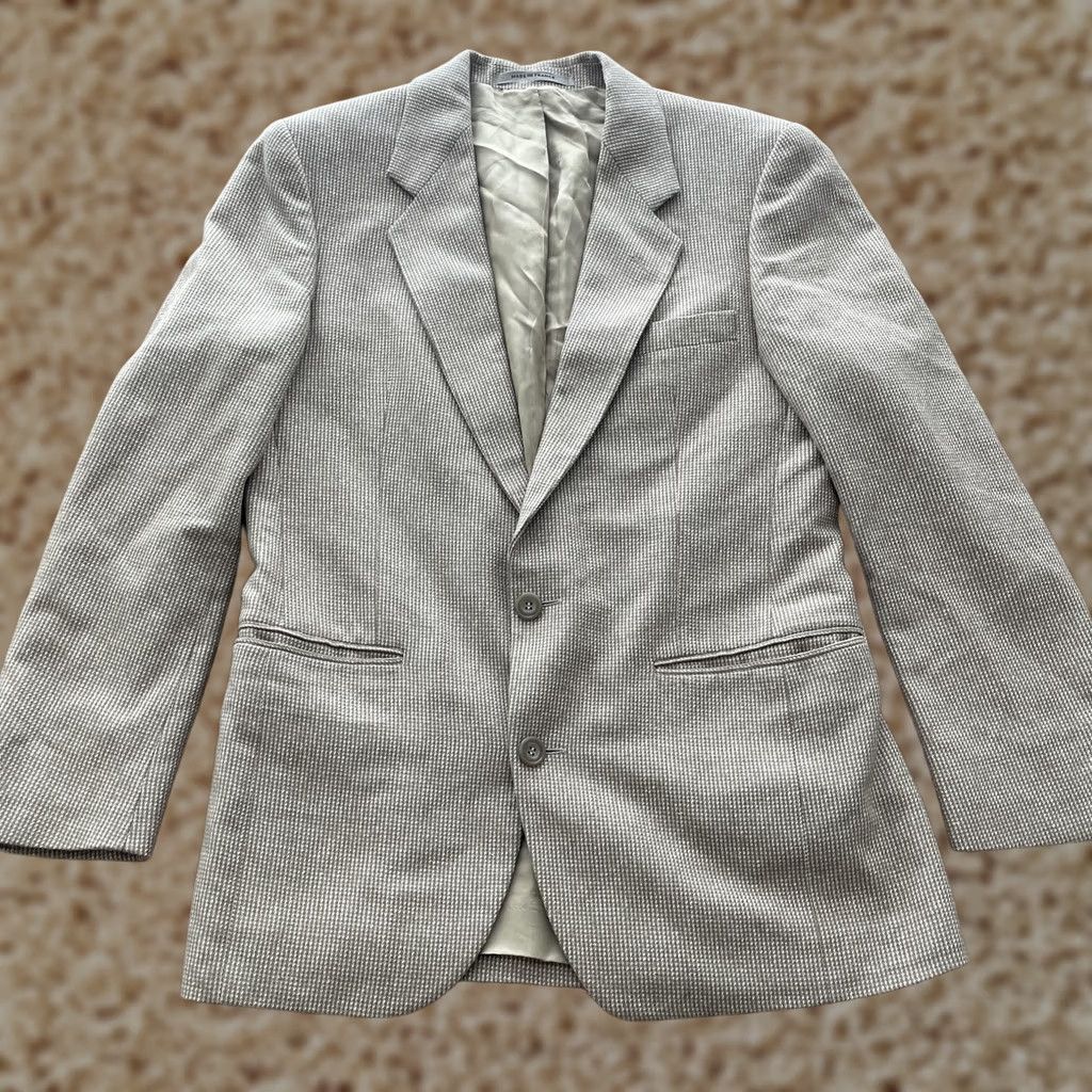 Calvin Klein Calvin Klein Blazer Mens Small Beige White 2 Button Sport Coat Classic Wool Tweed Notch Lapel Regular Fit/Gently Worn Size 36R - 1 Thumbnail