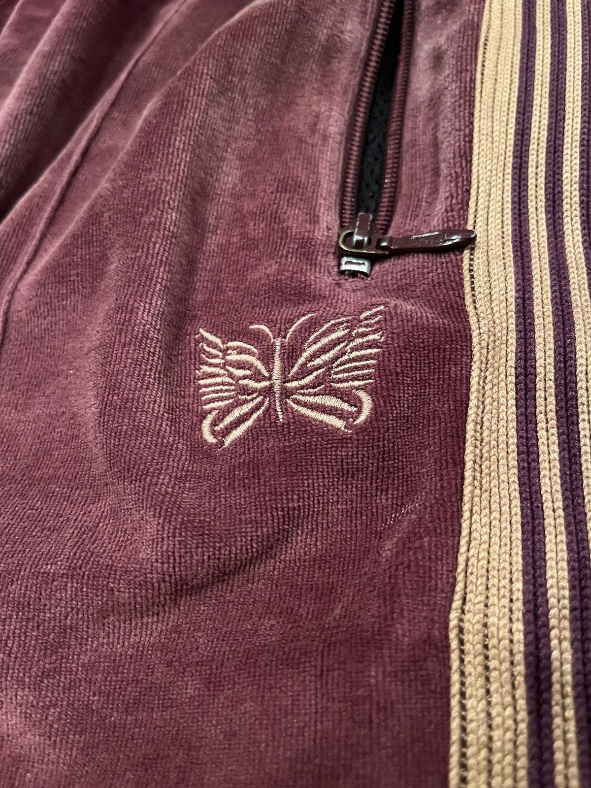 Needles Velour Bordeaux Red Trackpants Gold Stripes Size US 31 - 2 Thumbnail
