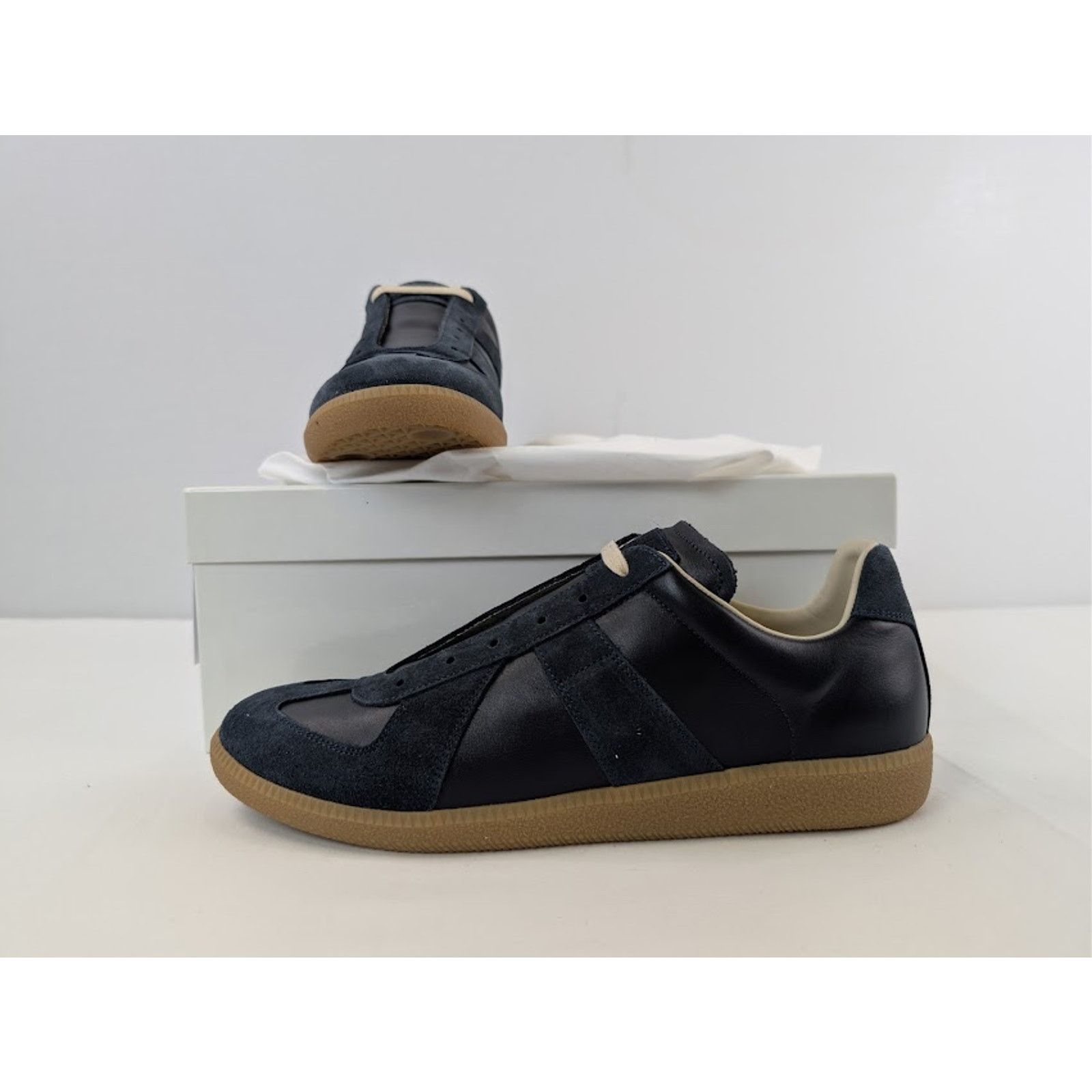 Maison Margiela o1rshd1 Q:2 / Leather-Suede Replica Sneakers Dark Navy Blue Size US 11 / EU 44 - 21 Thumbnail