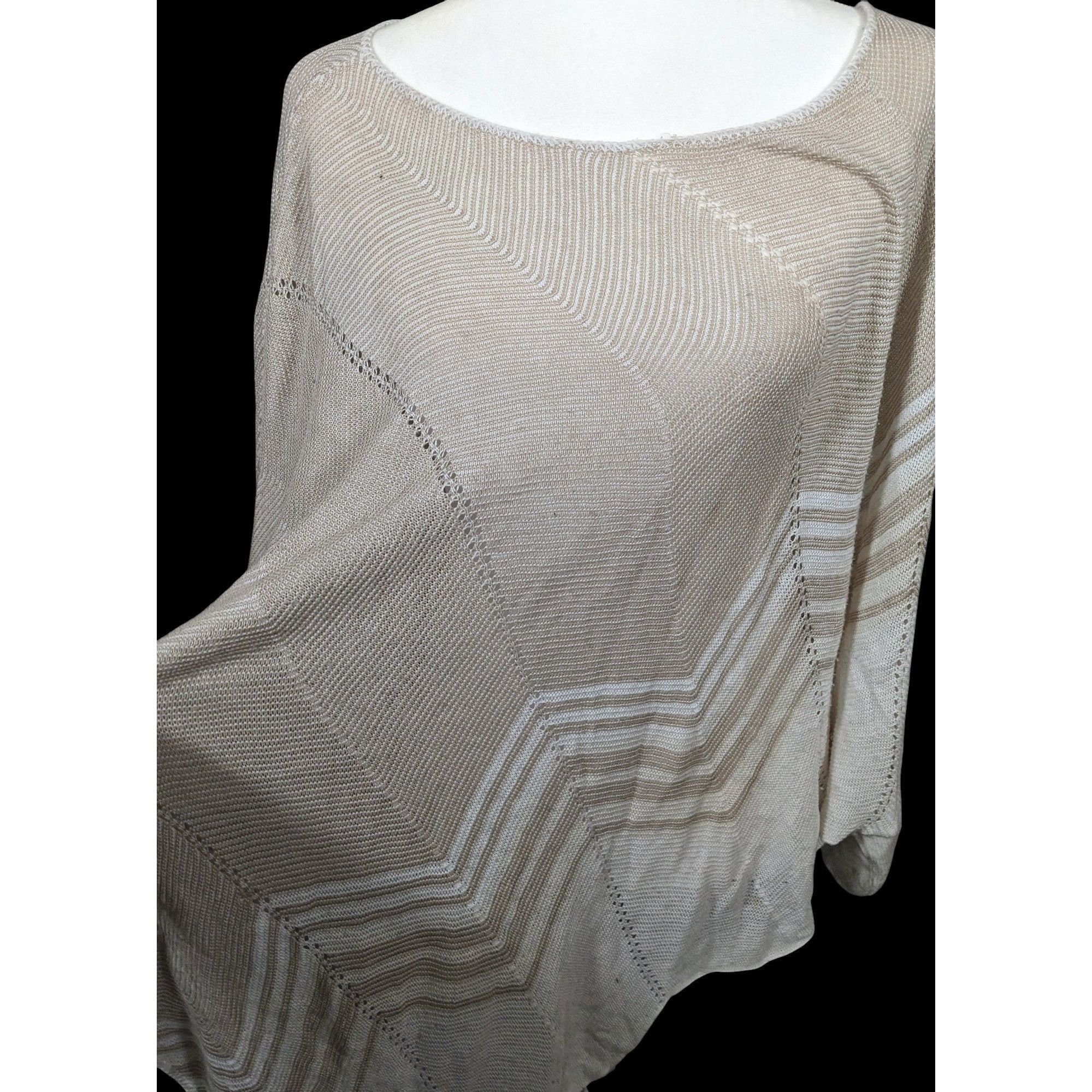 Other Christopher & Banks Preppy Cream ZigZag Knit Poncho Size L / US 10 / IT 46 - 3 Thumbnail