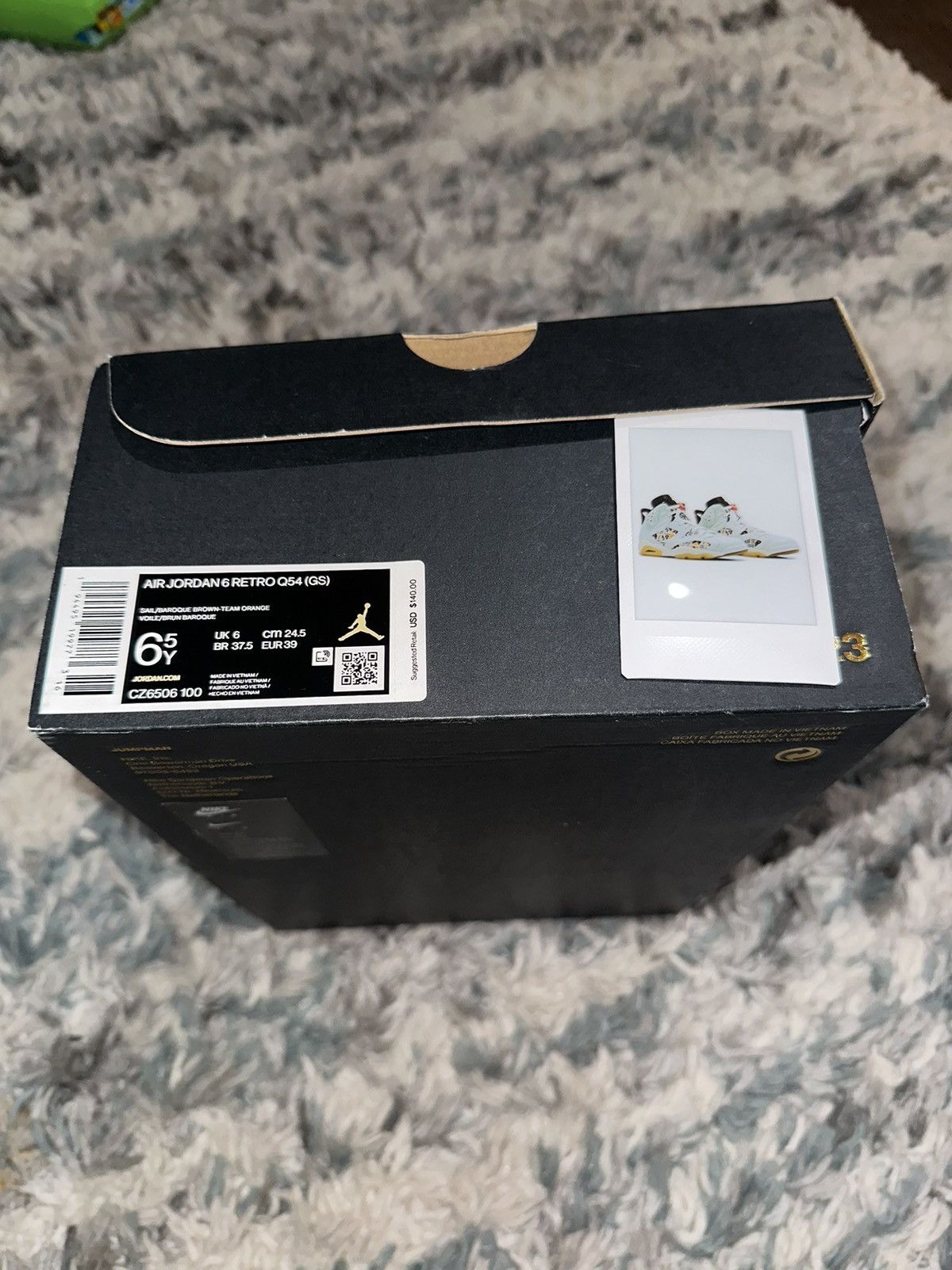Jordan Brand Size 6.5Y Grade School - Jordan 6 Retro Quai 54 - Sail Gum Size US 6.5 / EU 39-40 - 12 Thumbnail