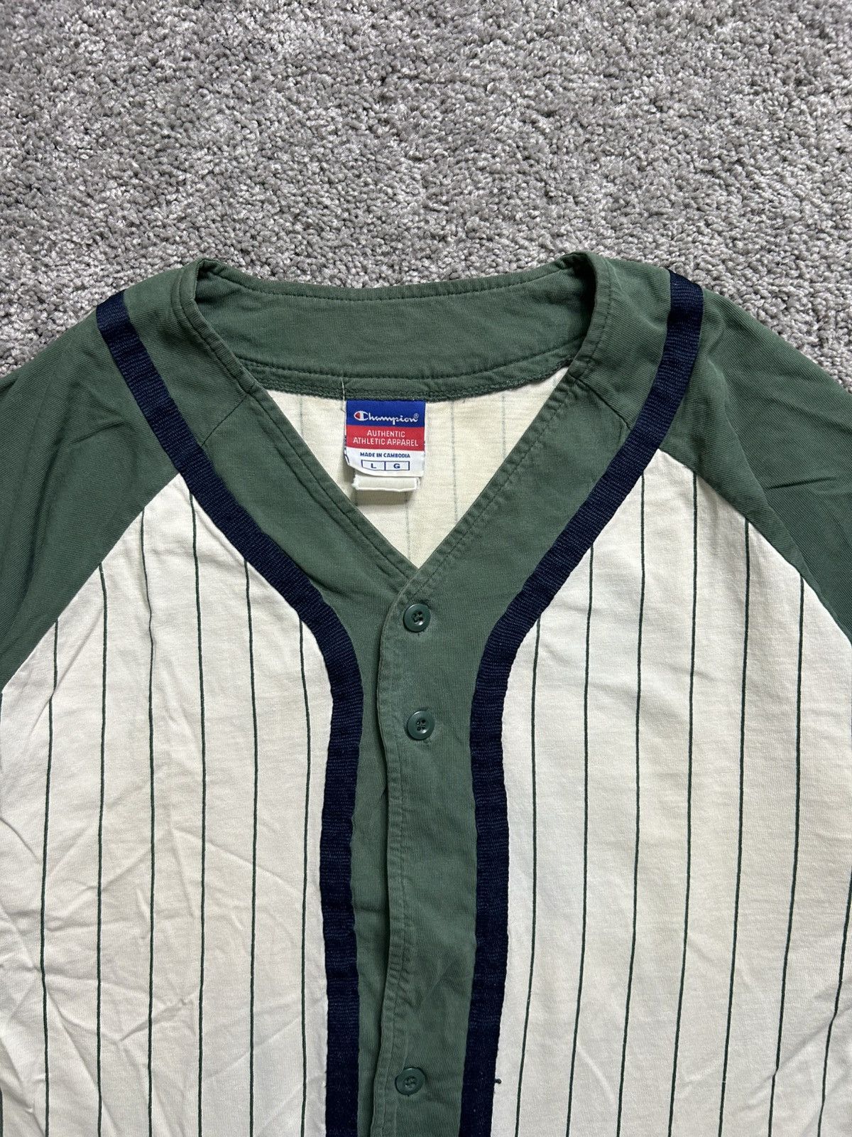 Champion × Vintage Vintage Y2K Champion Baseball Striped Tri Tone Shirt Jersey Size US L / EU 52-54 / 3 - 2 Thumbnail