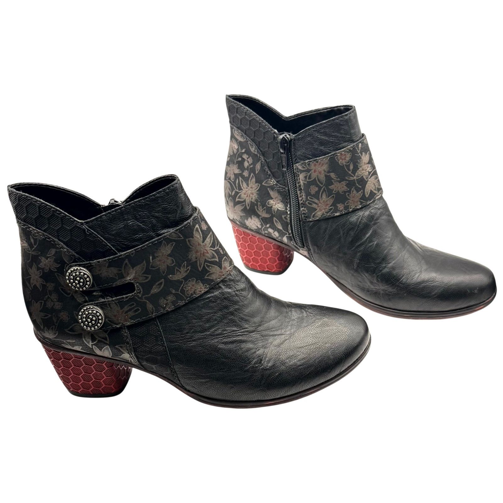 Other Remonte Black Floral Ankle Boot 39 8.5 Boho Artsy Comfort Size US 8.5 / IT 38.5 - 7 Thumbnail