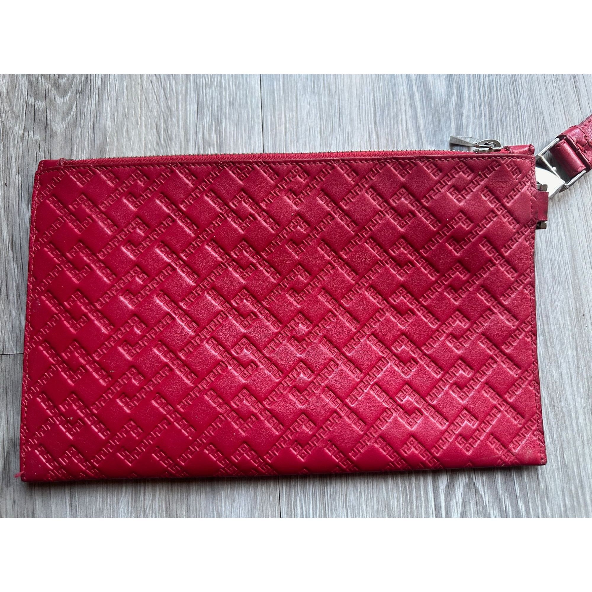 Versace Versace Large Red Logo Print Leather Wristlet Clutch Size ONE SIZE - 5 Thumbnail