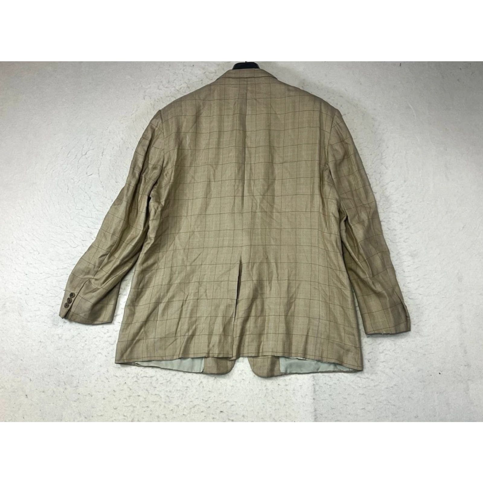 Vintage Hickey Freeman Sport Coat Blazer Men 46R Beige Plaid Wool Silk Two-Button Notch Lapel Regular Length Size 46R - 2 Thumbnail