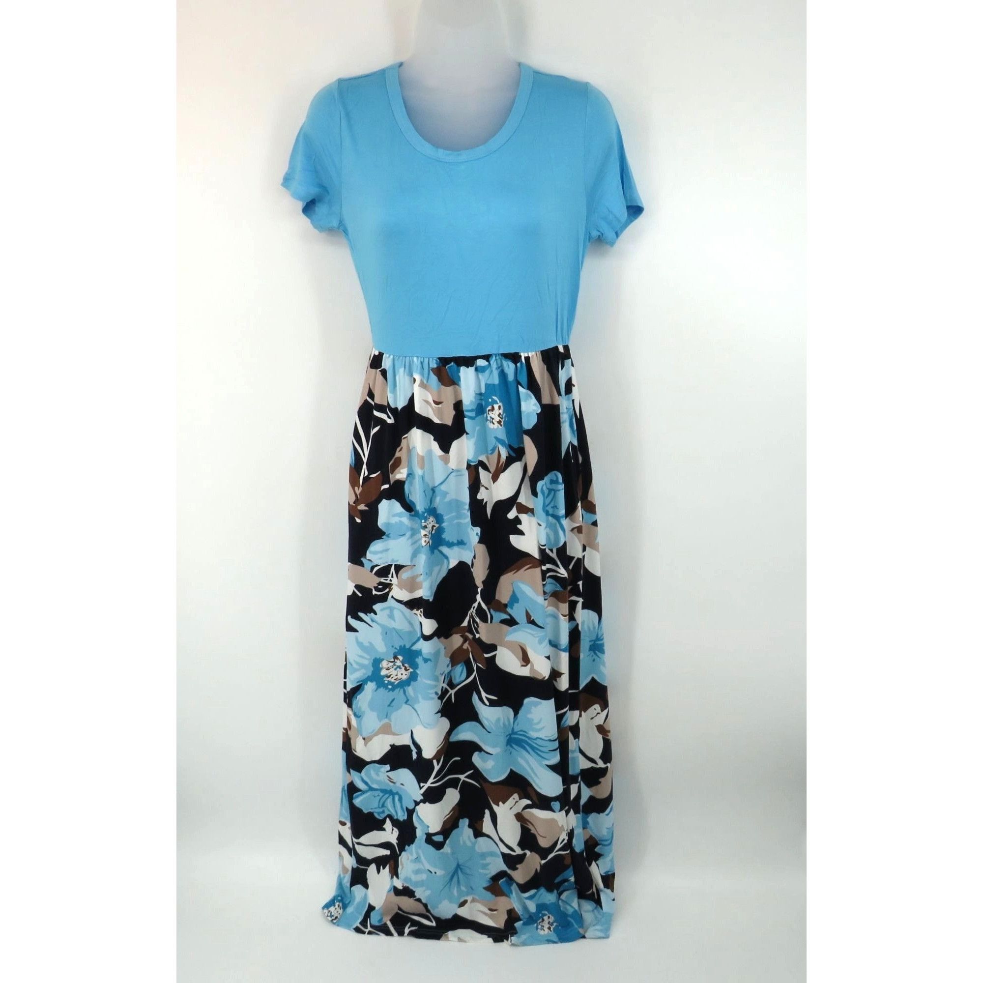 Other Auselily Blue & Floral Maxi Dress Short Sleeve Pockets Small Size S / US 4 / IT 40 - 1 Thumbnail