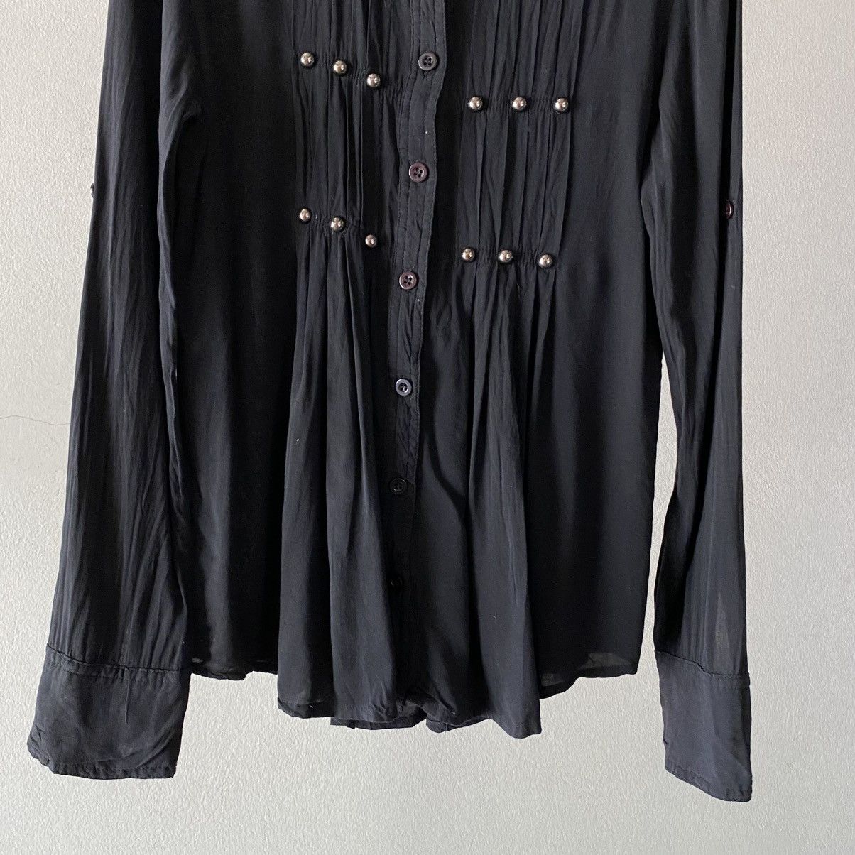 Japanese Brand GHOST OF HARLEM Punk Y2K Black Pleated Pearl Button Shirt Size S / US 4 / IT 40 - 5 Thumbnail