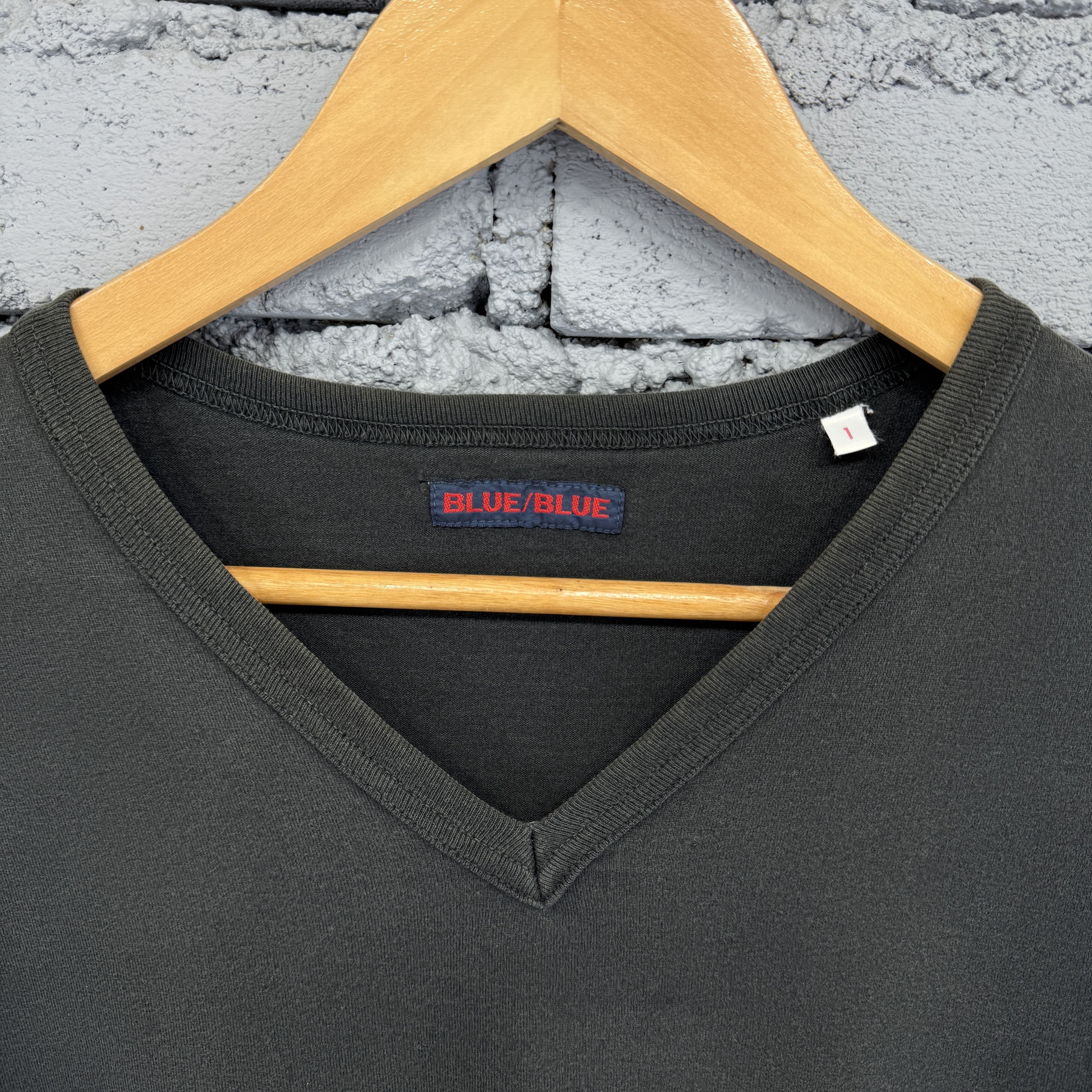 Blue Blue Japan V Neck Plain Sunfaded Tshirt Made In Japan