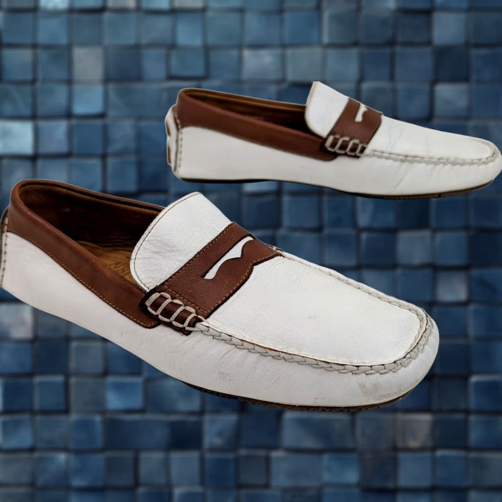 Johnston & Murphy Johnston & Murphy Sheepskin Leather Penny Driving Moc Loafers Men 9M Two-Tone Brown/White Loafers Size US 9 / EU 42 - 1 Thumbnail