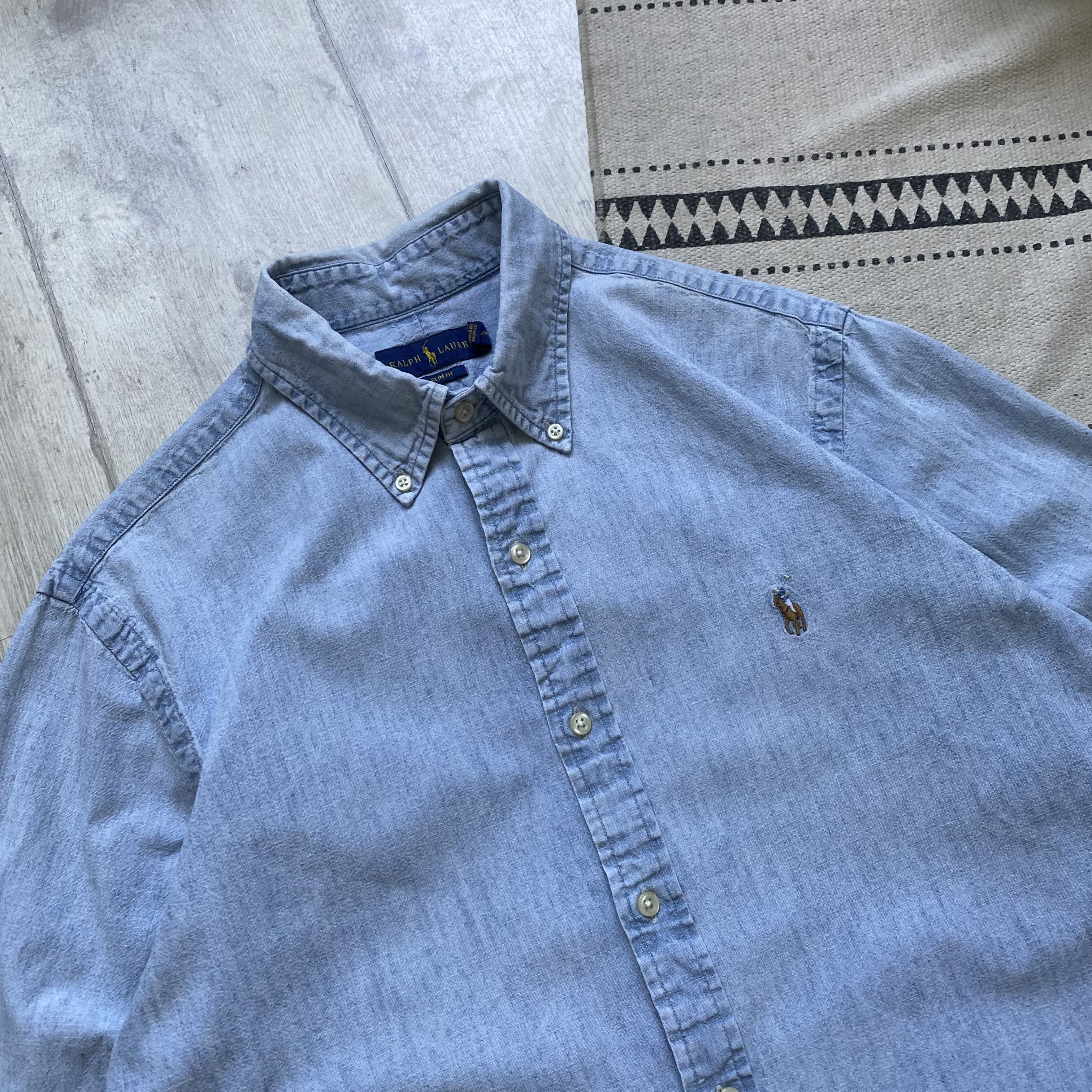 Polo Ralph Lauren 👔 Vintage Polo Ralph Lauren Shirt Faded Denim blue light Size US M / EU 48-50 / 2 - 2 Thumbnail
