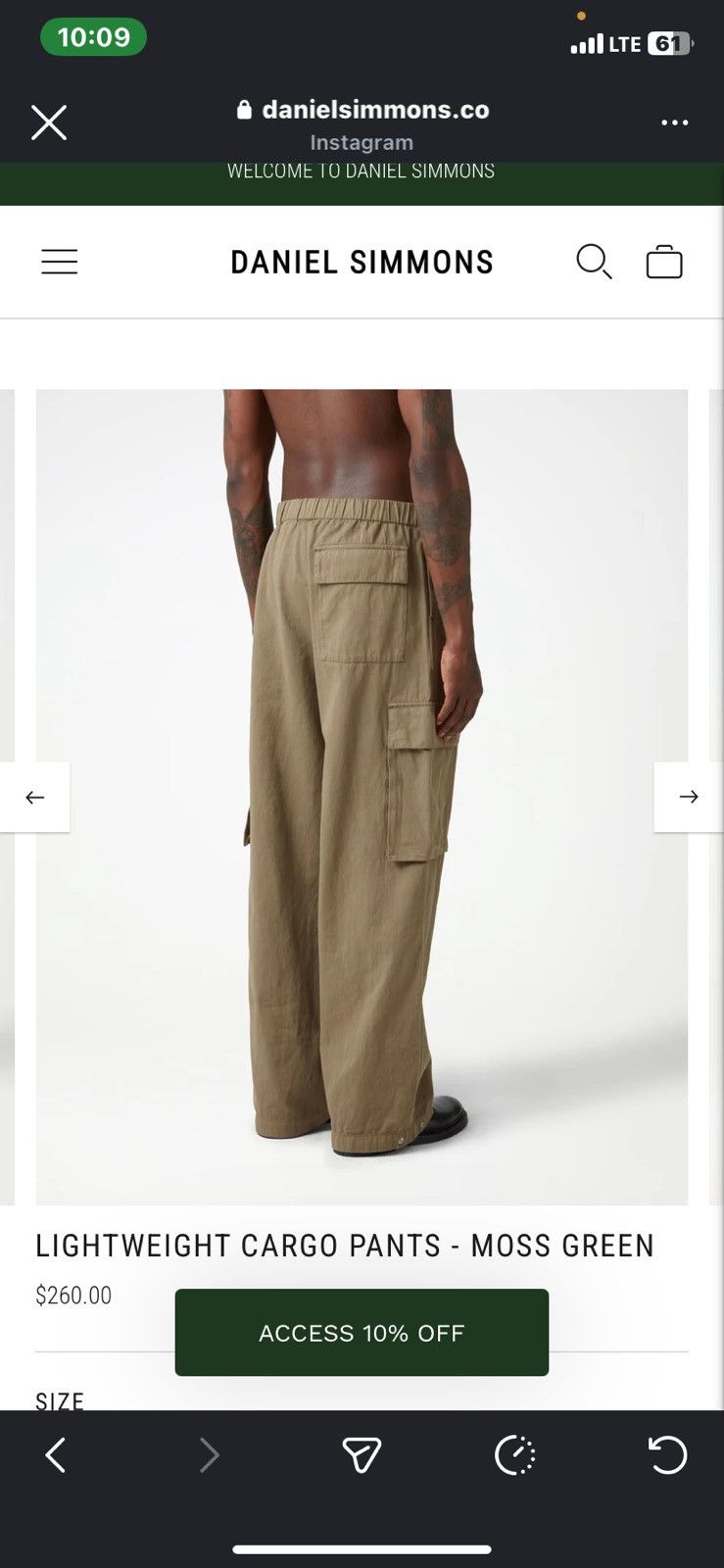Daniel Simmons lightweight cargo pants -Moss green