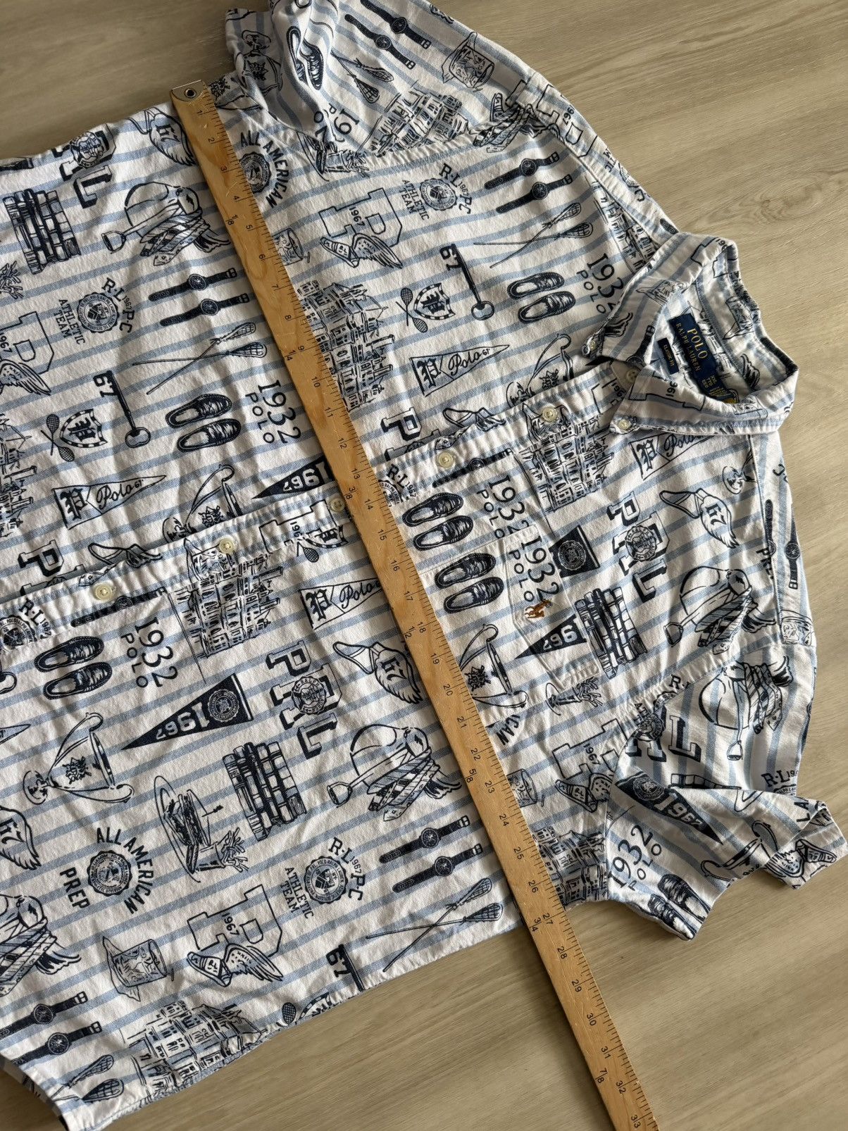 Polo Ralph Lauren Polo Ralph Lauren Blue Graphic Short Oxford Shirt 2XL Size US XXL / EU 58 / 5 - 3 Thumbnail